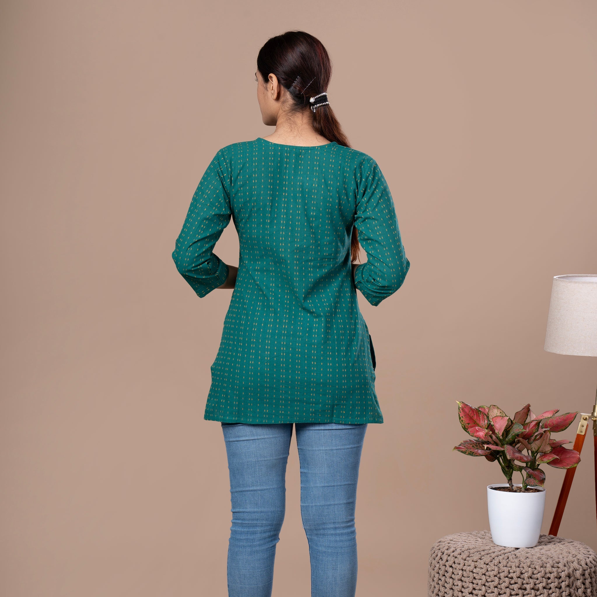 Handloom Cotton Short Kurta - Green