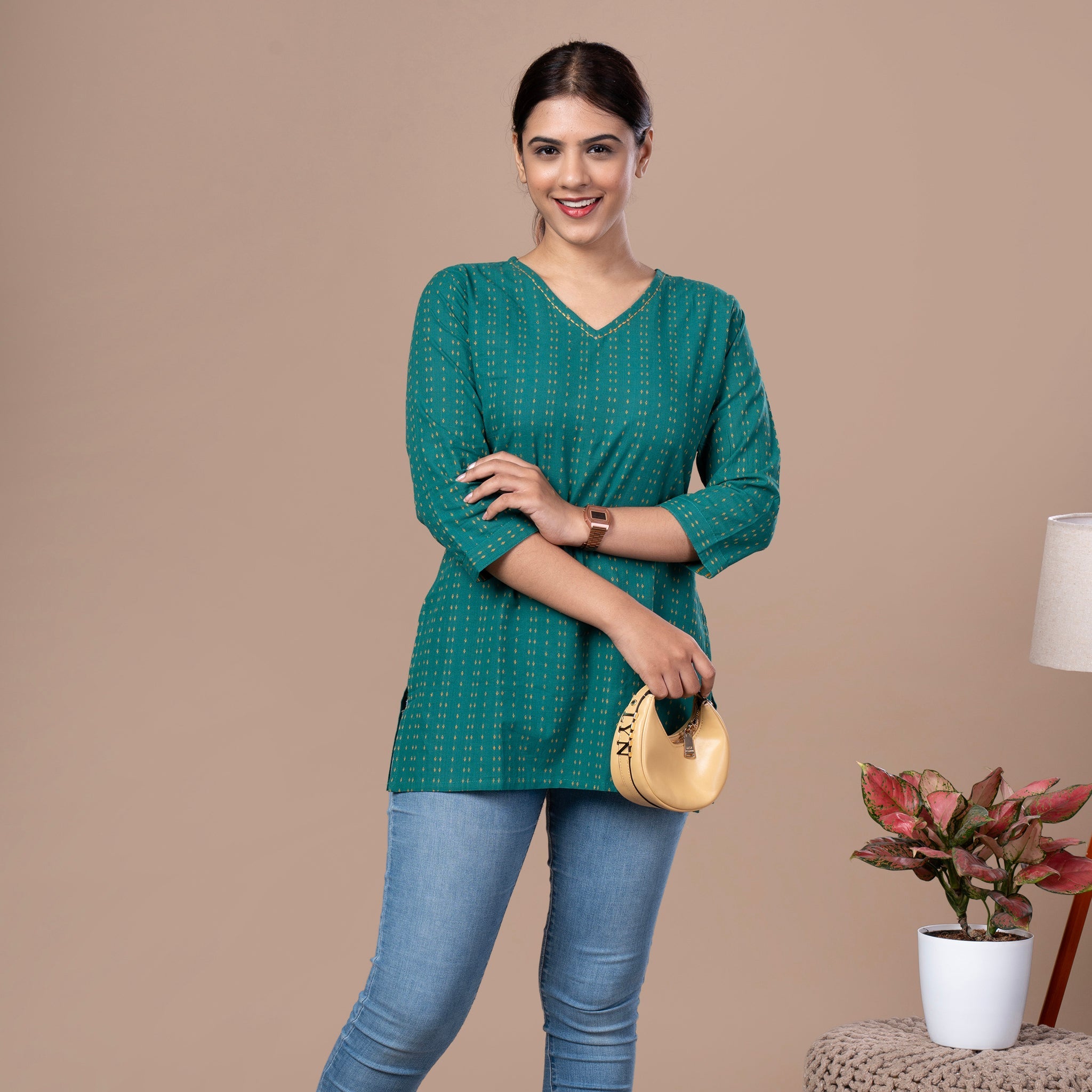 Handloom Cotton Short Kurta - Green