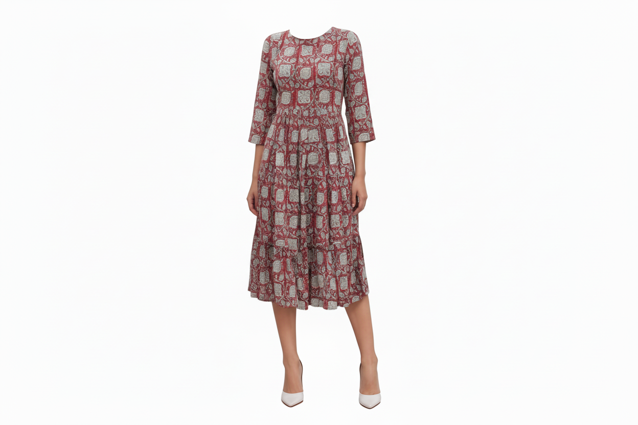 Bagru Print Cotton One Piece Dress