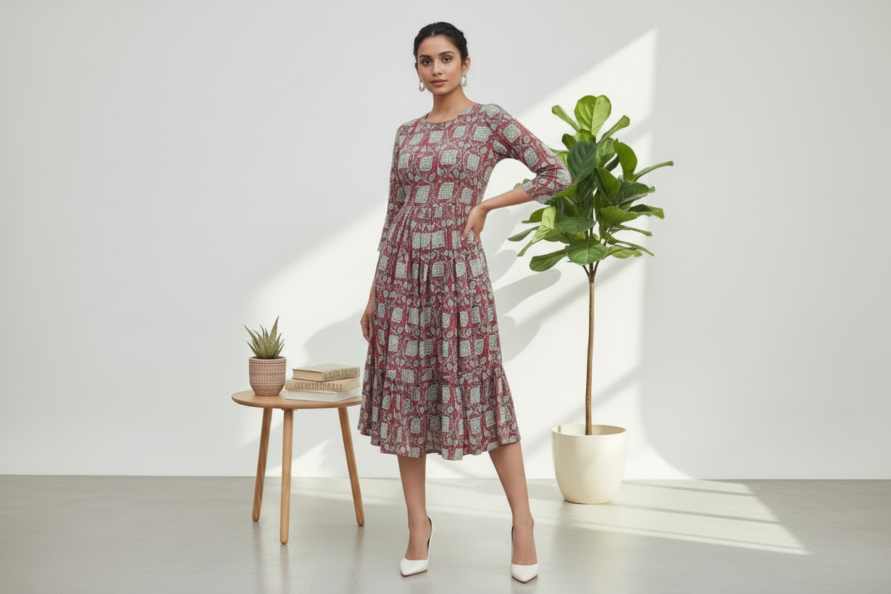 Bagru Print Cotton One Piece Dress