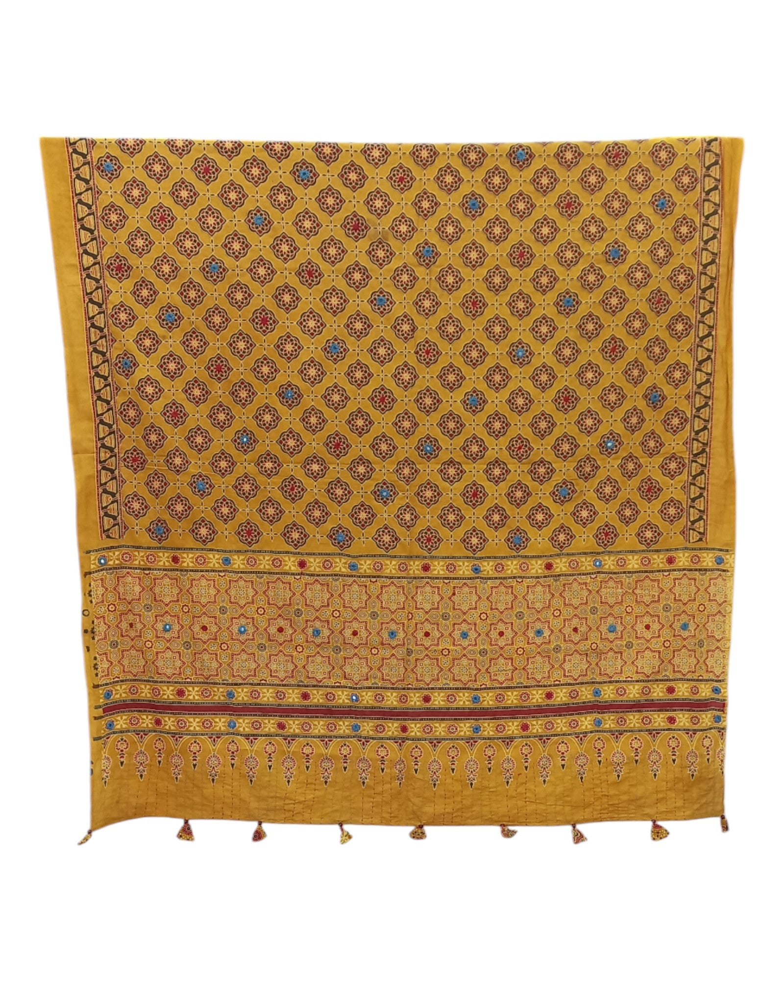 Ajrakh Print Cotton Dupatta - Yellow