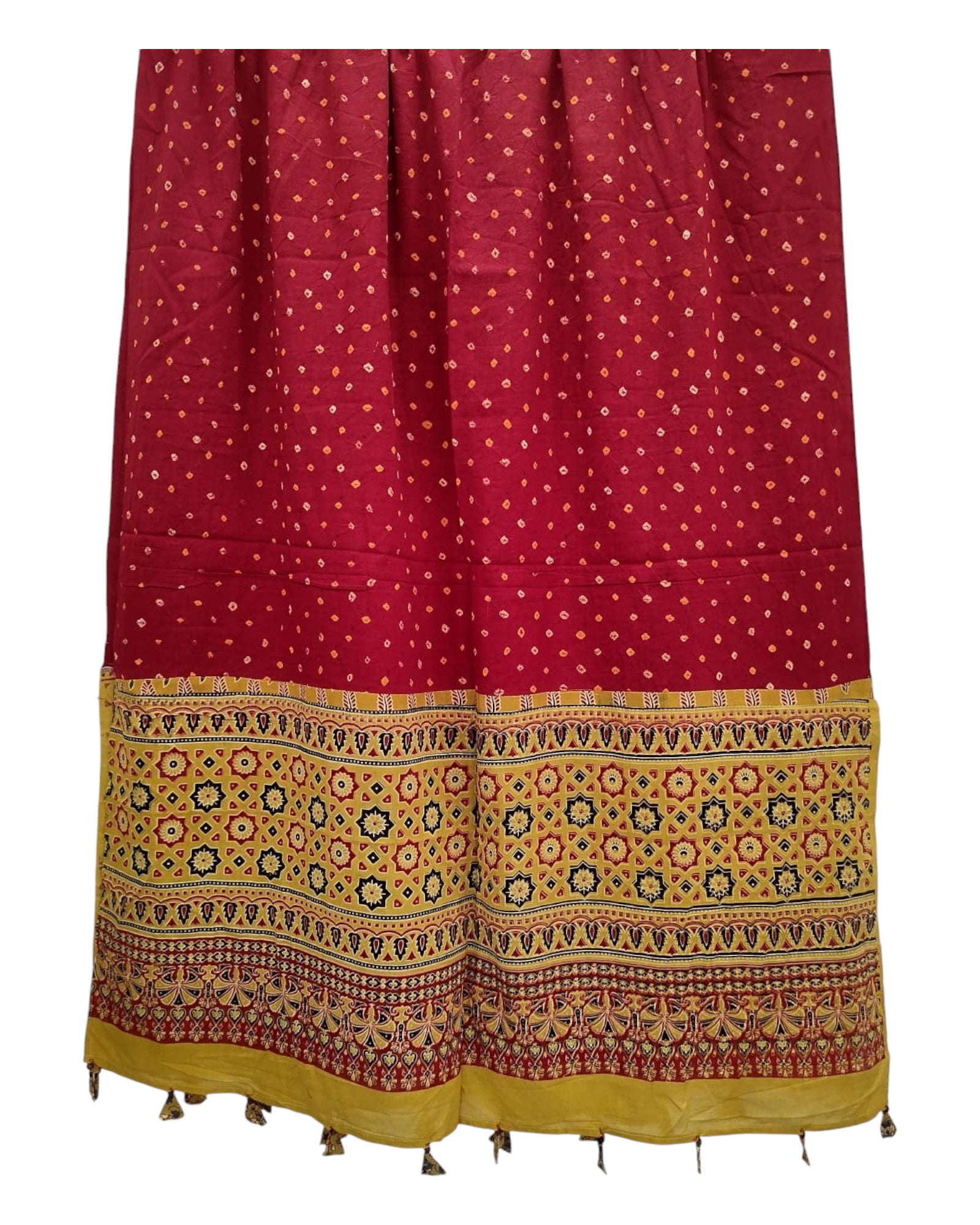 Buy Bandhini Cotton Dupatta With Ajrakh Border in red – Tvahra