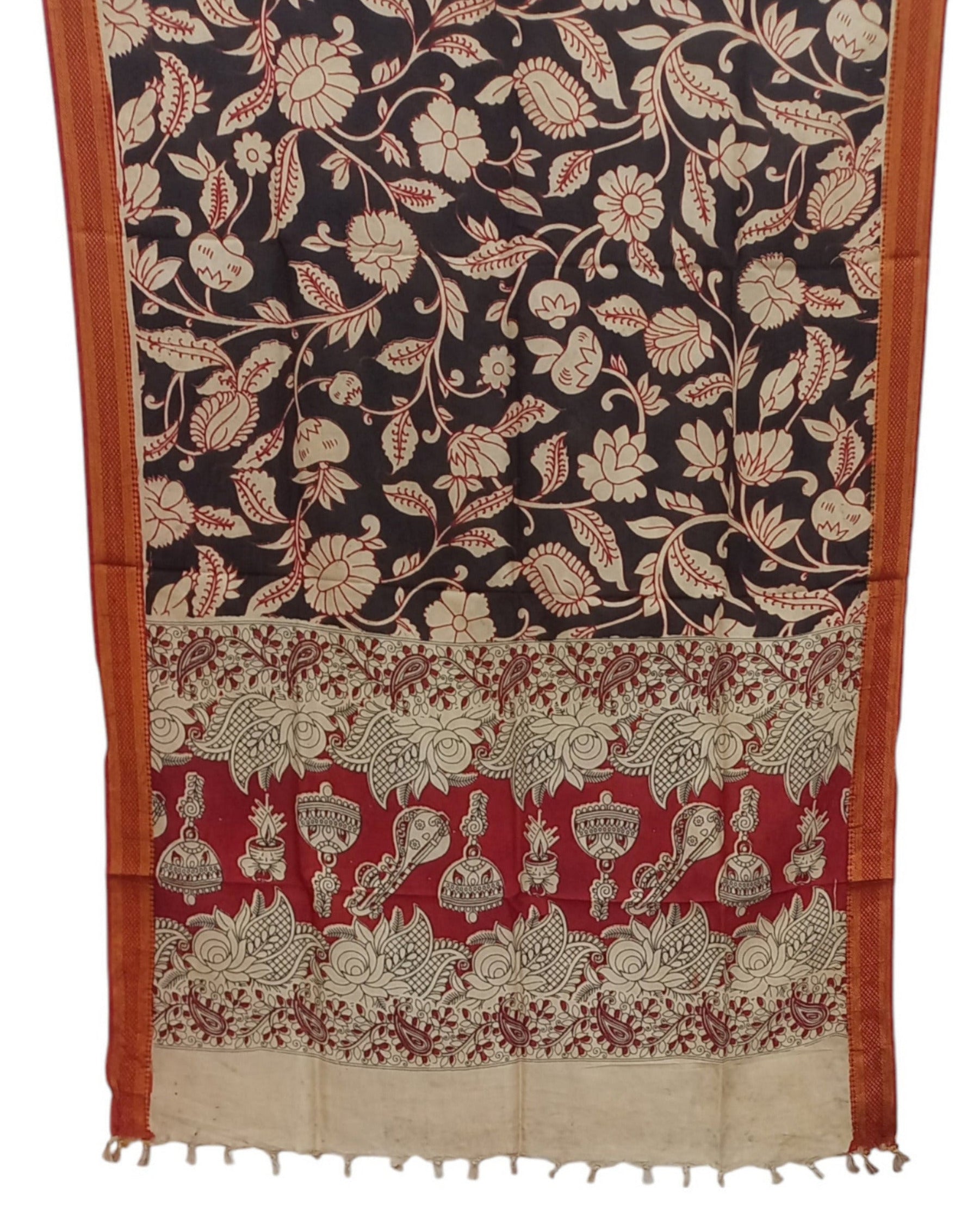 Buy Mangalgiri Silk Kalamkari Dupatta in black – Tvahra