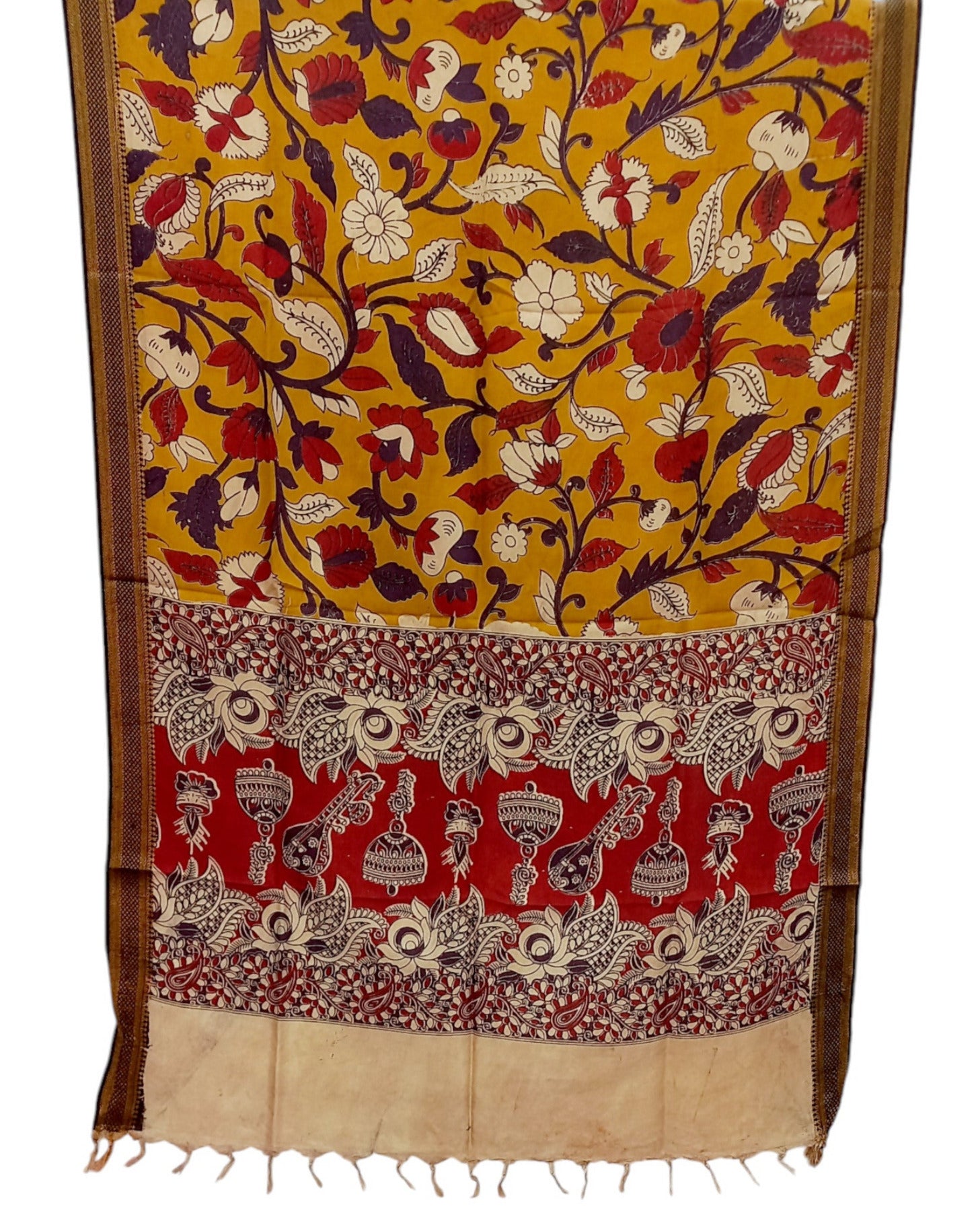 Buy Mangalgiri Silk Kalamkari Dupatta in yellow – Tvahra