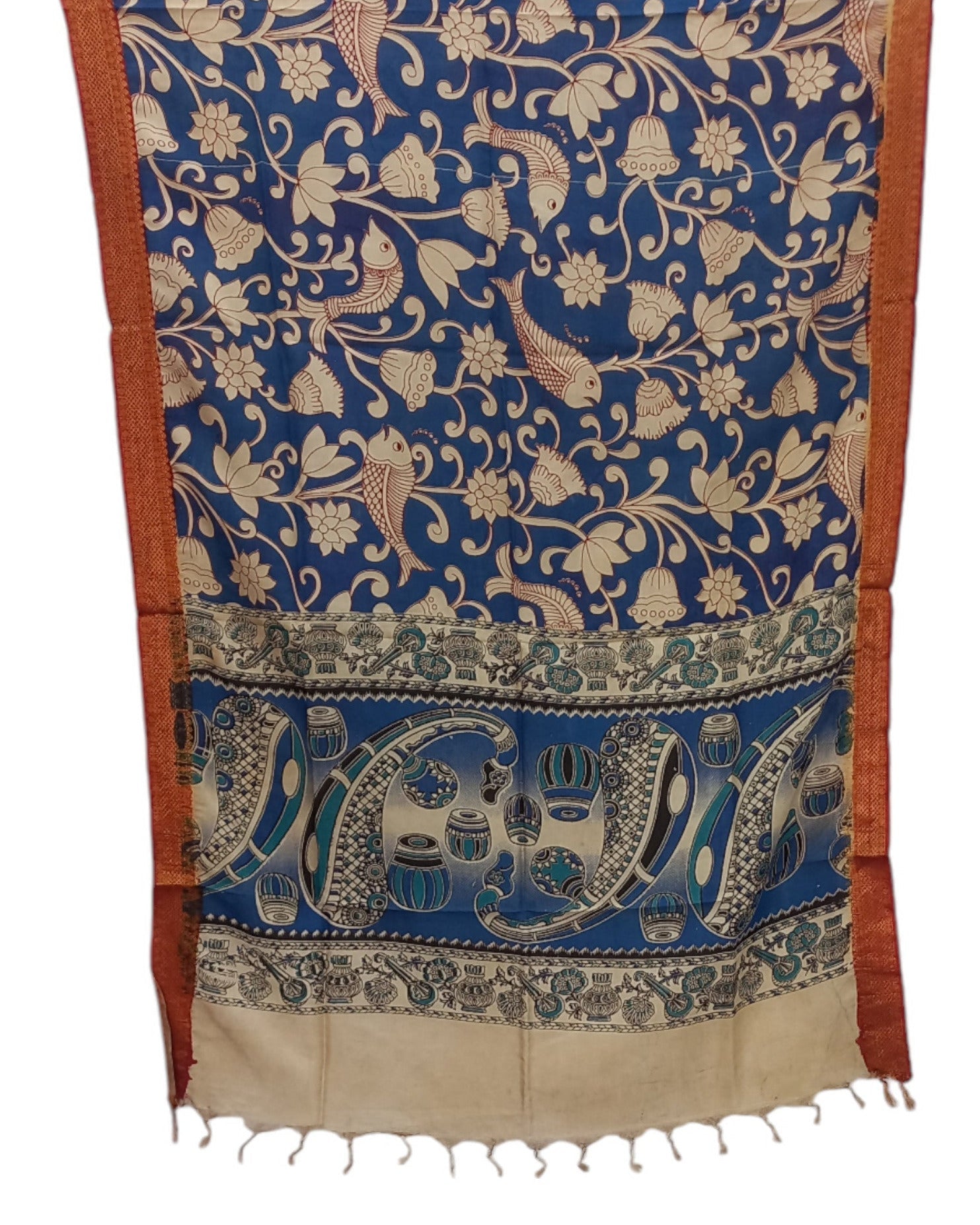 Mangalgiri Silk Kalamkari Dupatta - Blue