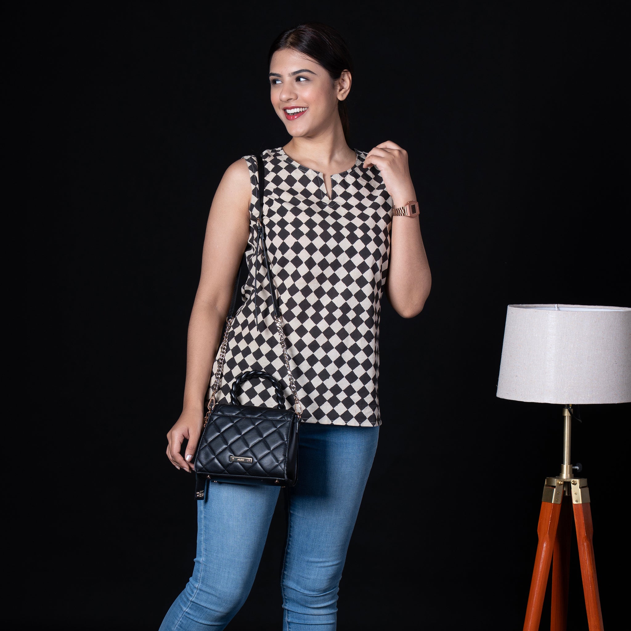 Sleeveless Hand Block Printed Tunic - Black