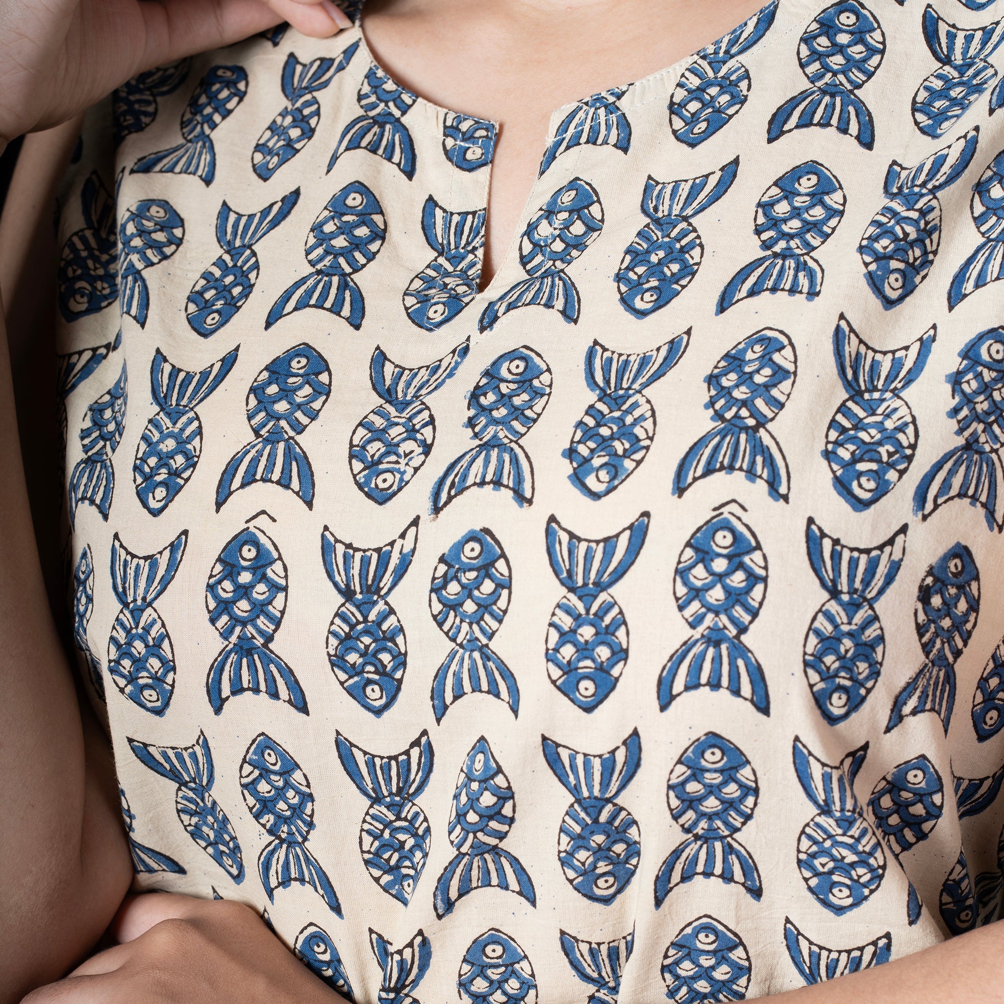 Sleeveless Hand Block Printed Tunic - Beige