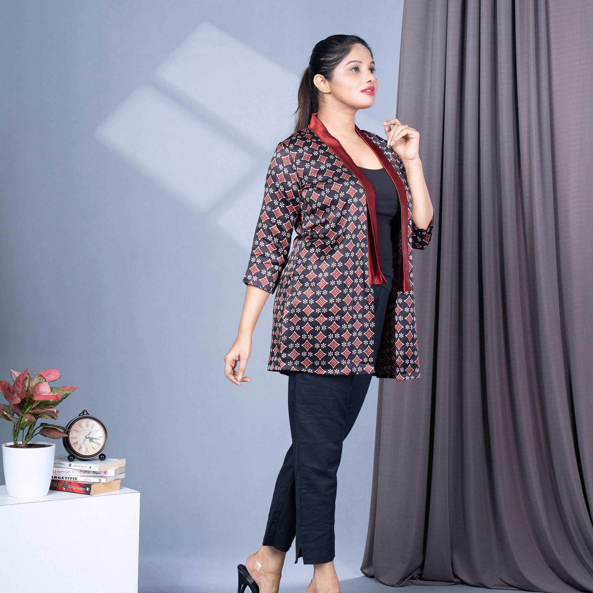 Ajrakh Mashru Silk Blazer Shrug