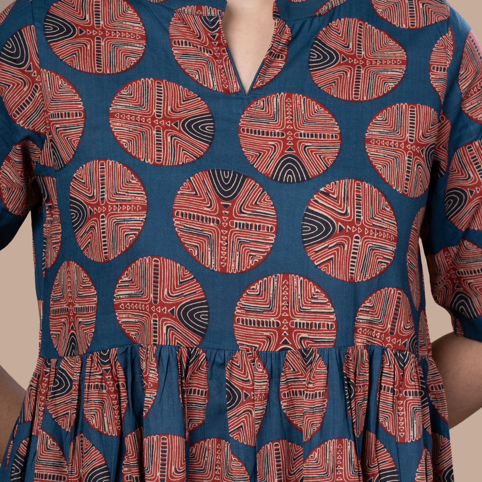 Ajrakh Print Cotton One Piece Midi Dress