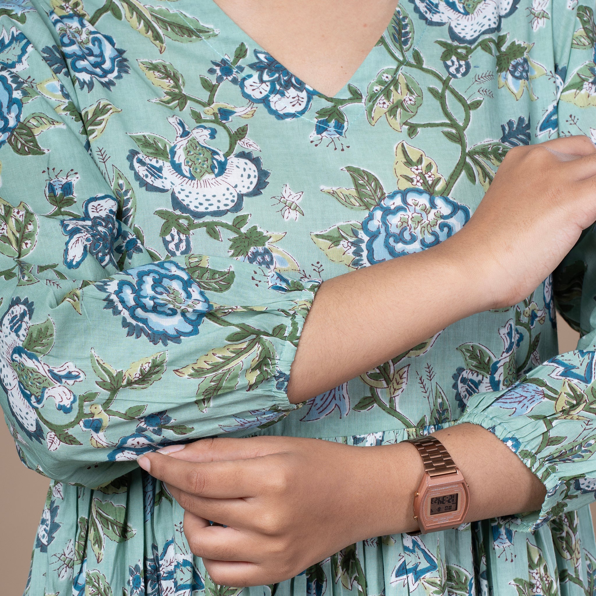 Floral Cotton One Piece Dress - Mint