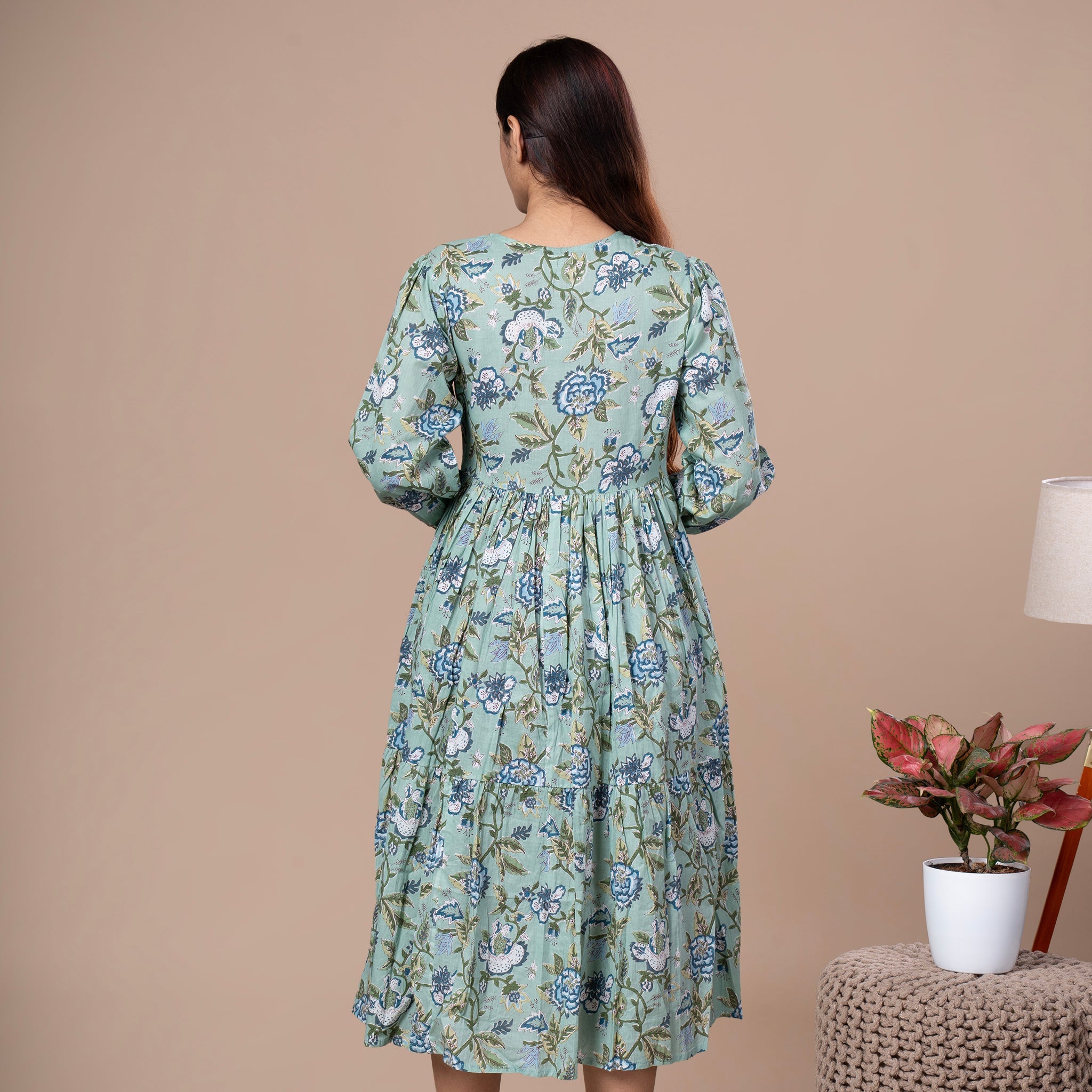 Floral Cotton One Piece Dress - Mint