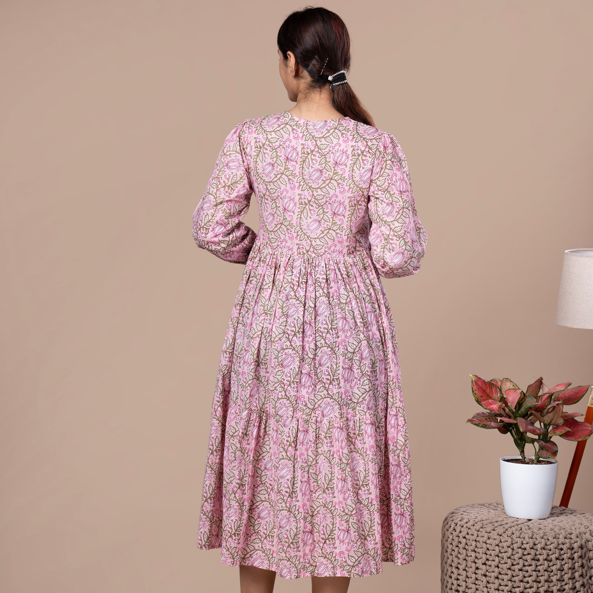 Floral Cotton One Piece Dress - Pink