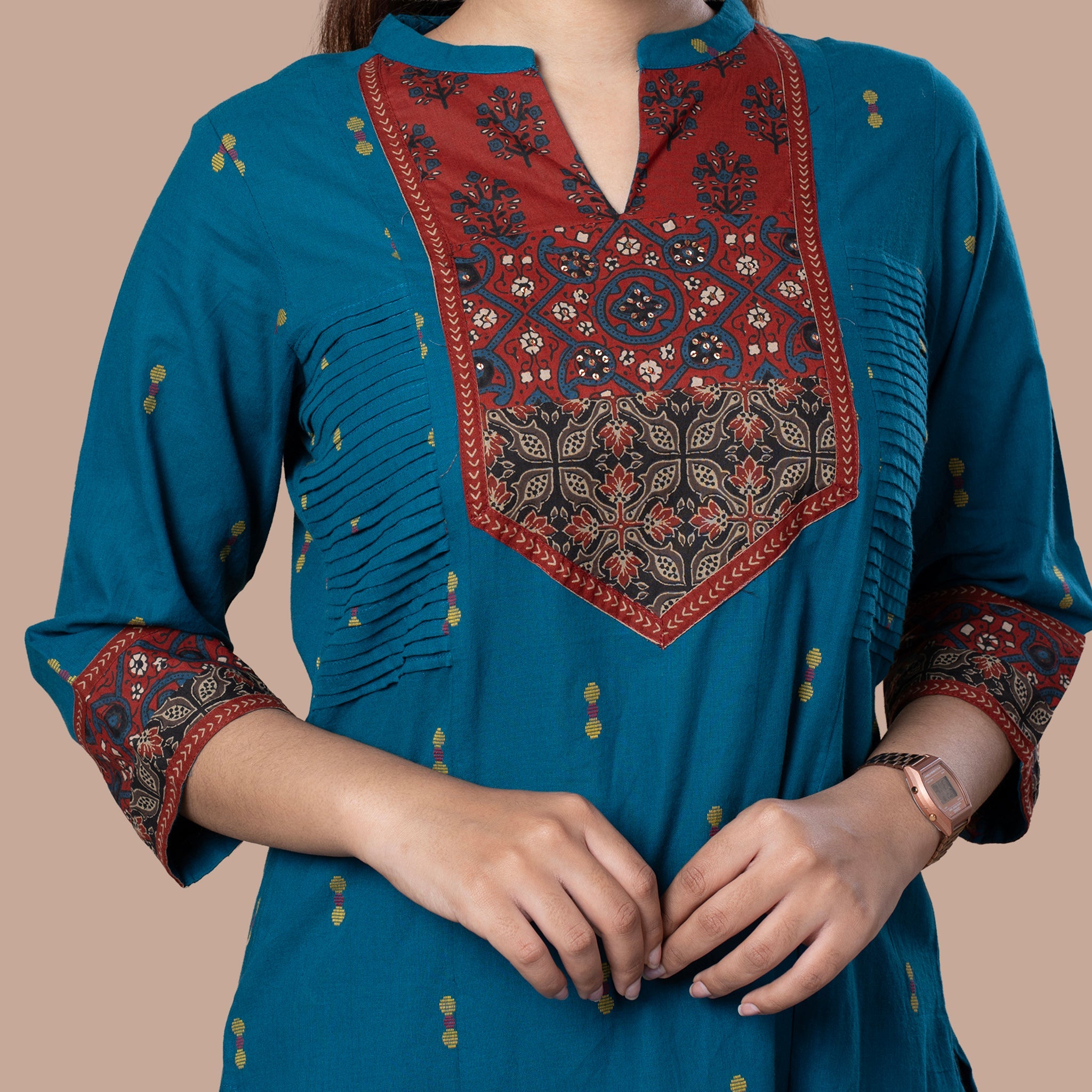 Ajrakh Handloom Cotton Kurta - Blue