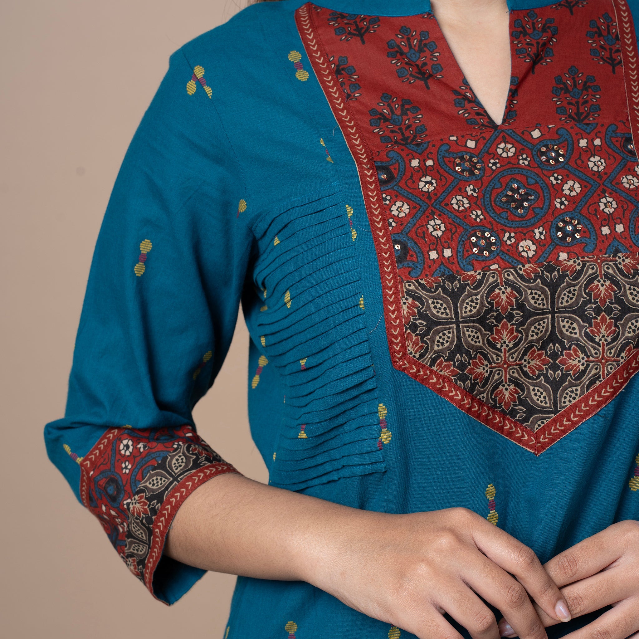 Ajrakh Handloom Cotton Kurta - Blue