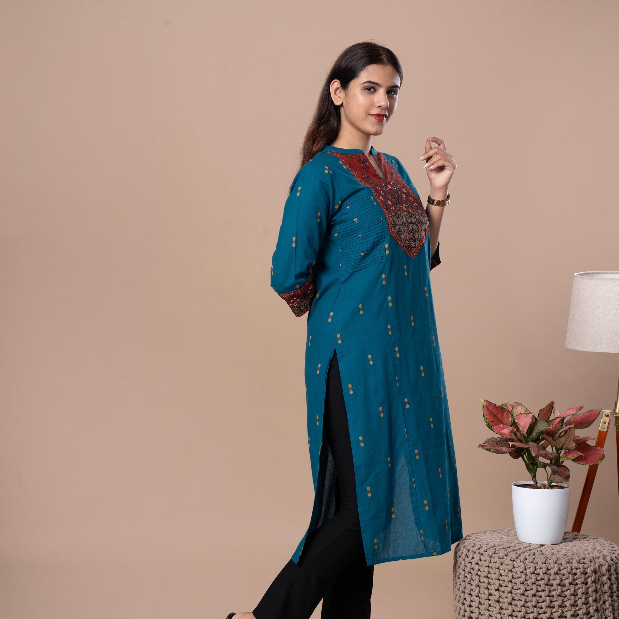 Ajrakh Handloom Cotton Kurta - Blue