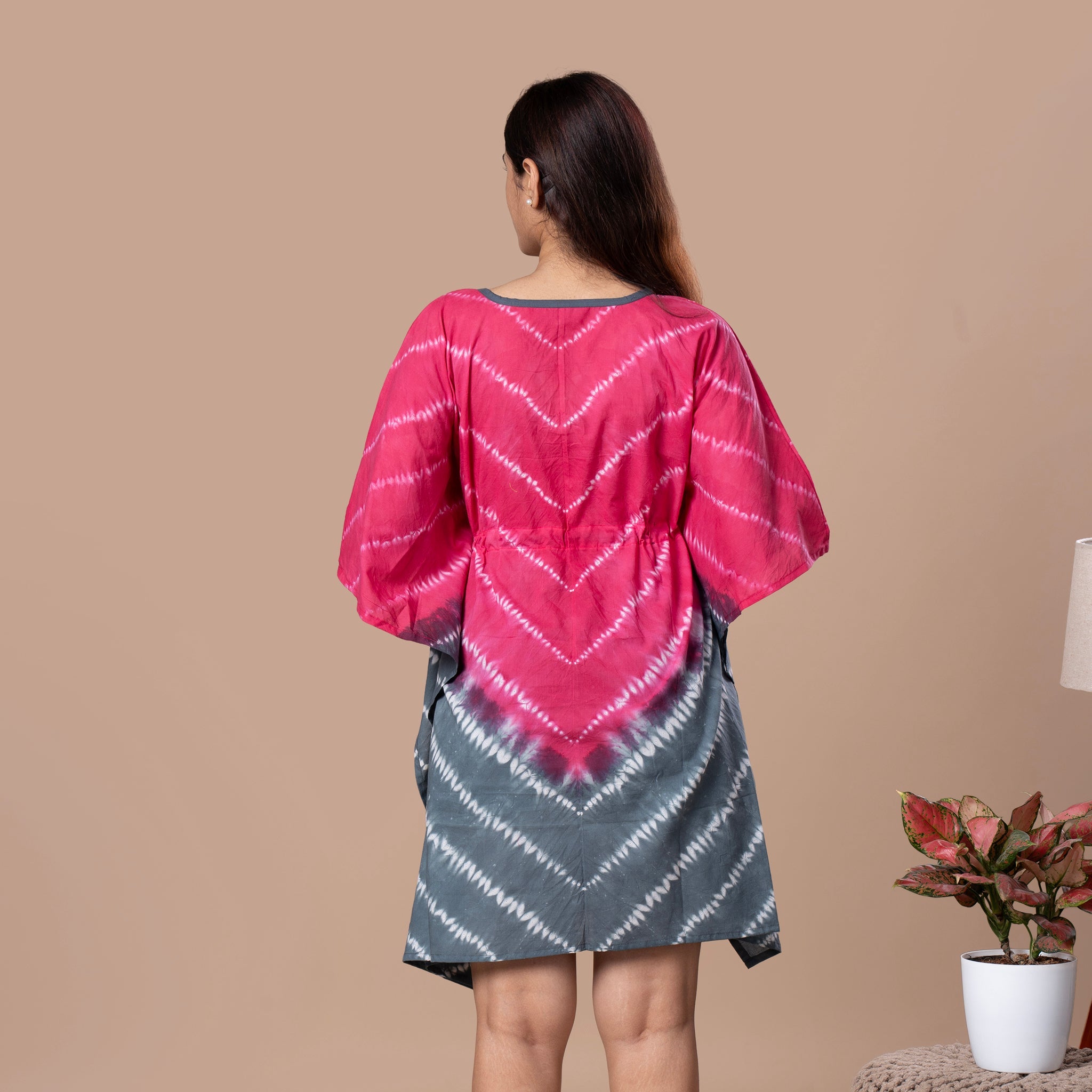Shibhori Cotton Kaftan Tunic - Magenta