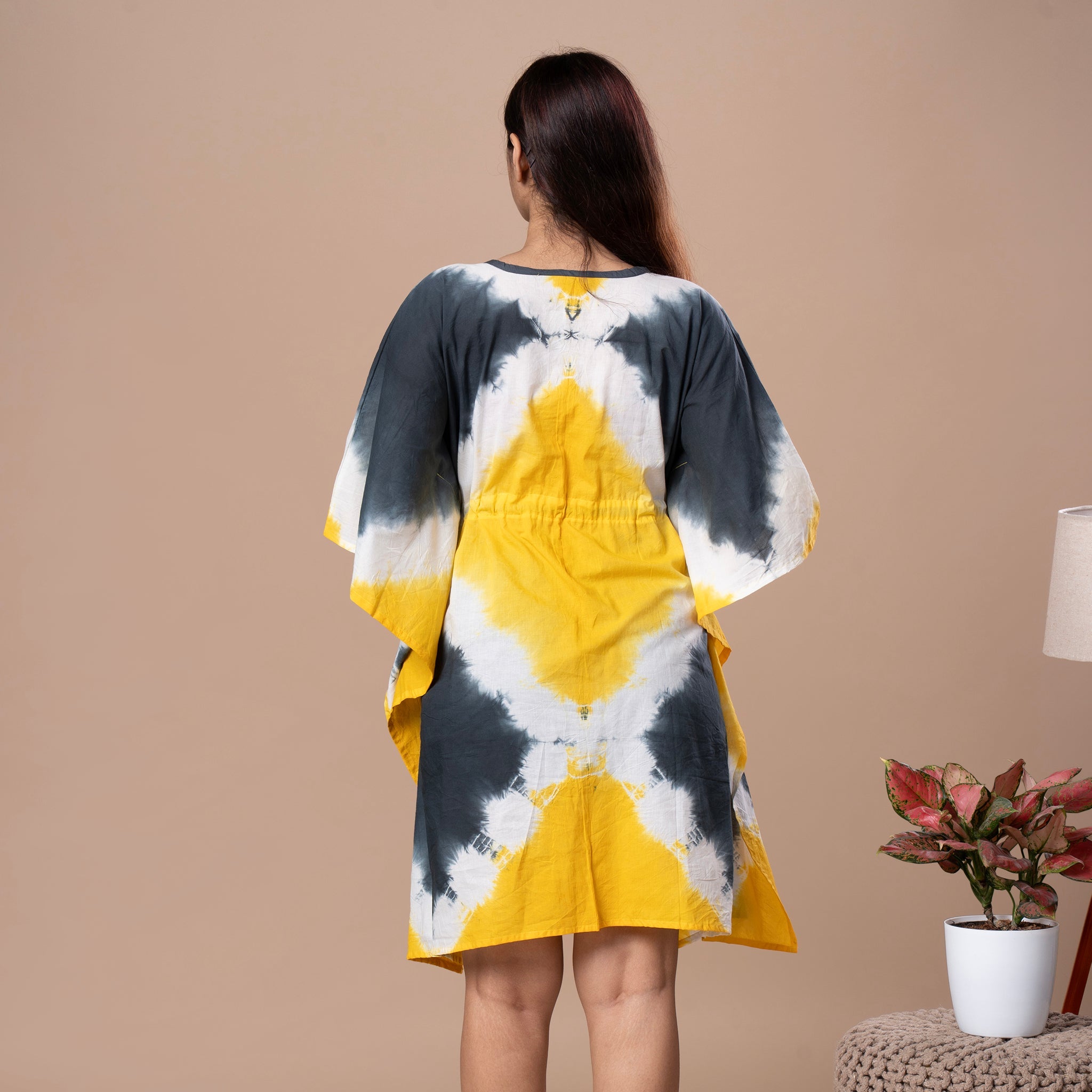 Shibhori Cotton Kaftan Tunic - Yellow