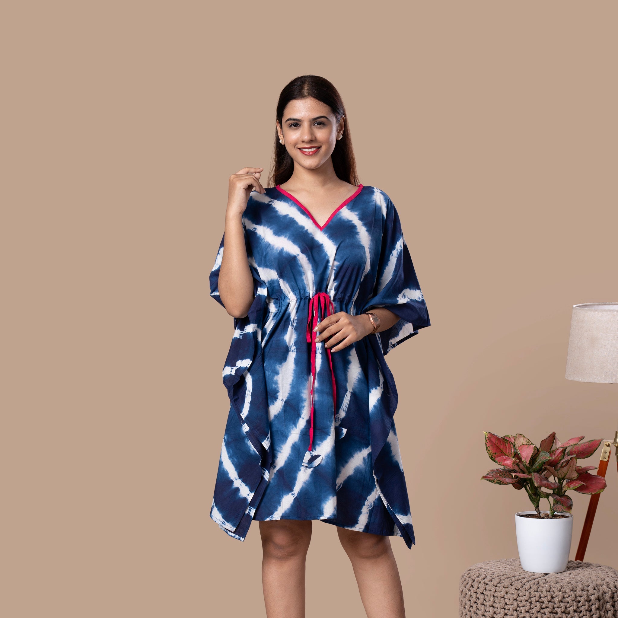 Shibhori Cotton Kaftan Tunic - Indigo