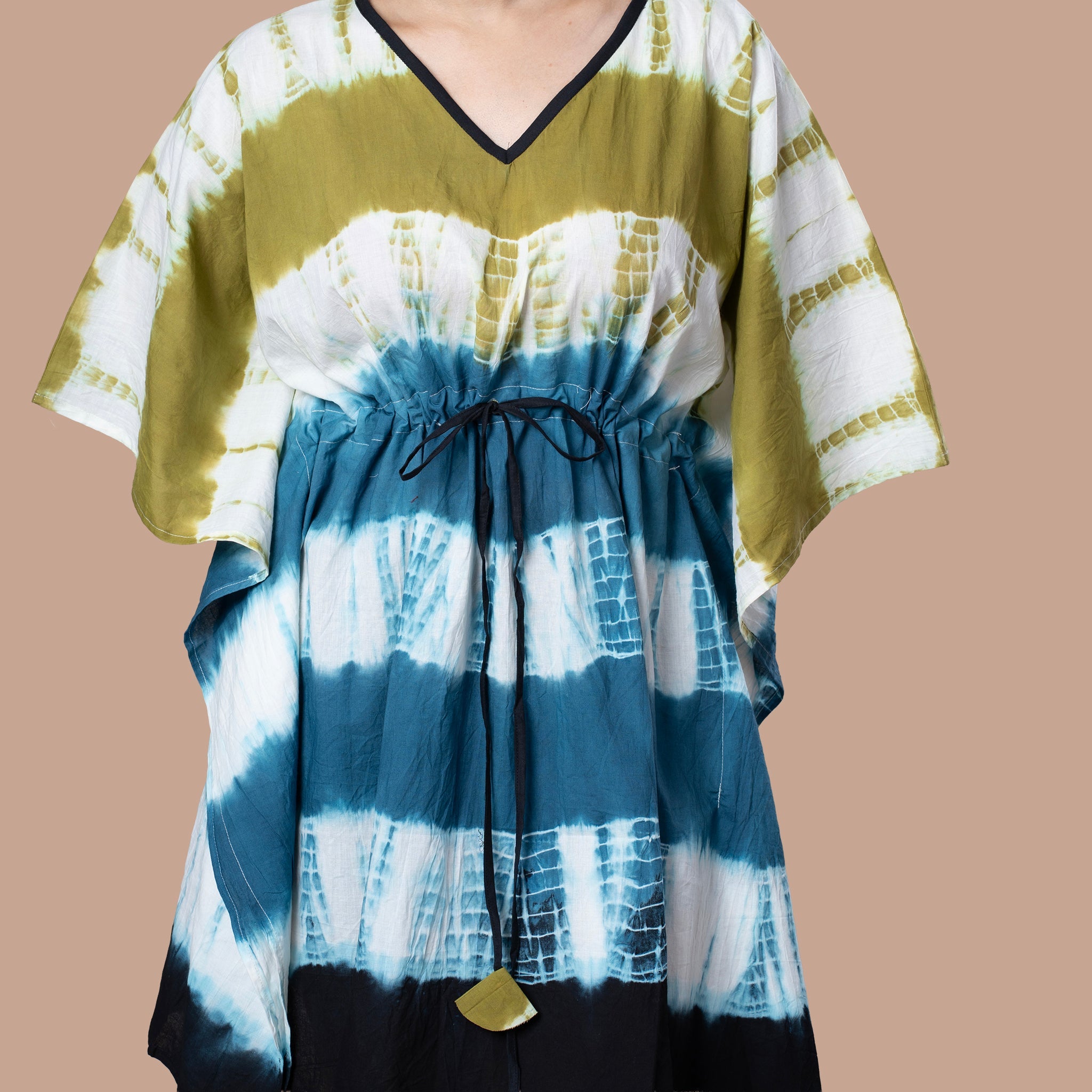 Shibhori Cotton Kaftan Tunic - Green