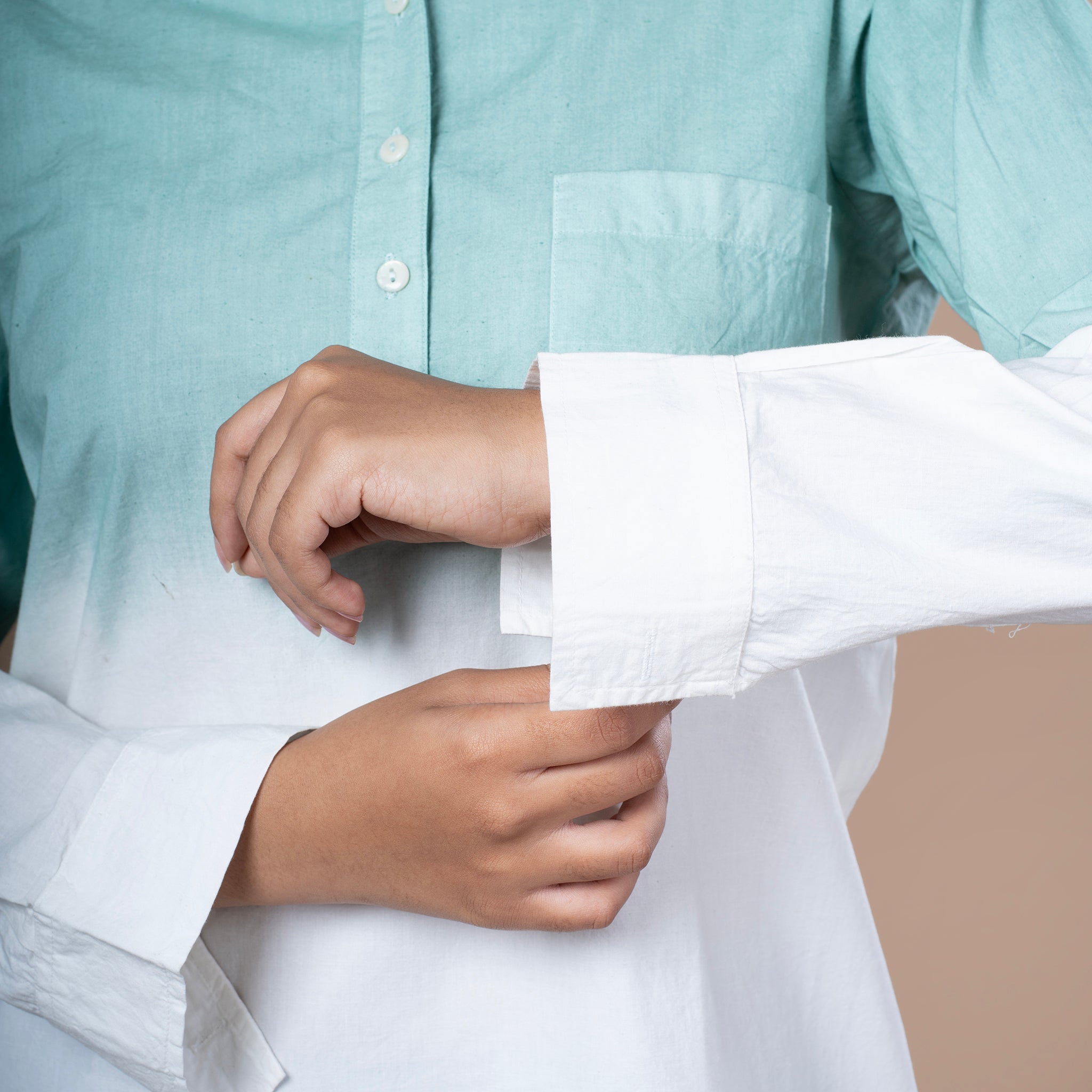 Solid Cotton Linen Shirt Style Tunic - Green