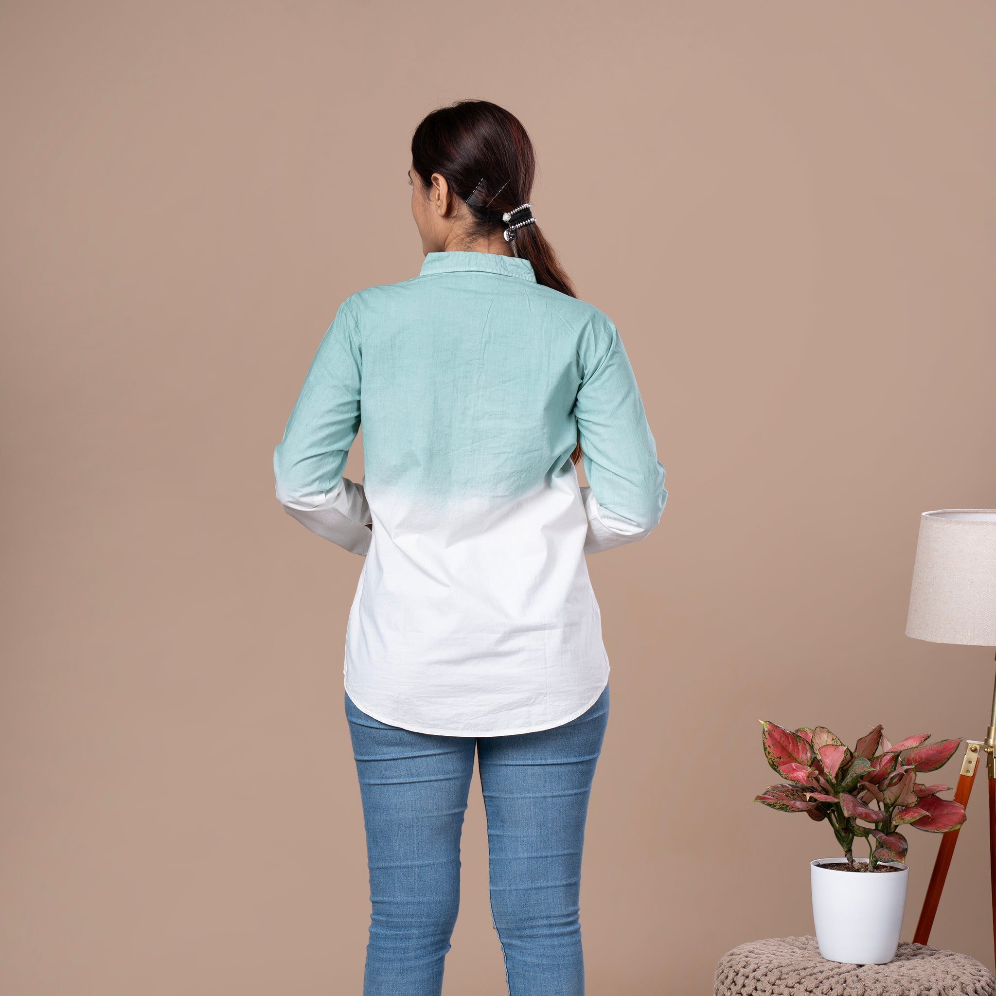 Solid Cotton Linen Shirt Style Tunic - Green