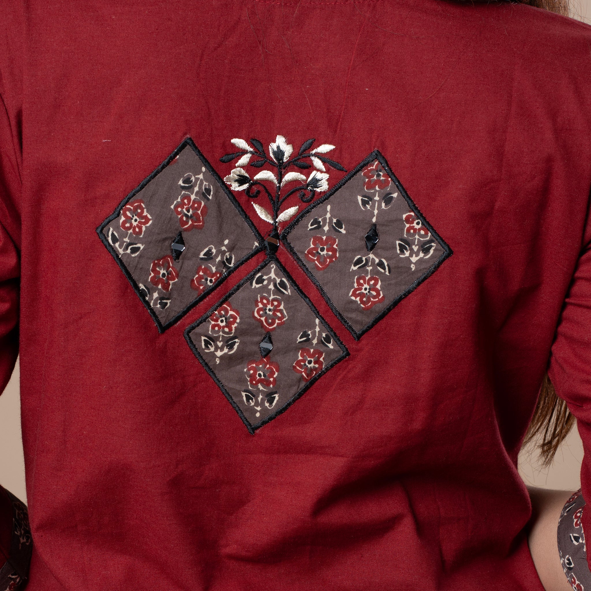 Ajrakh Cotton Kurta Pant Dupatta Set - Maroon