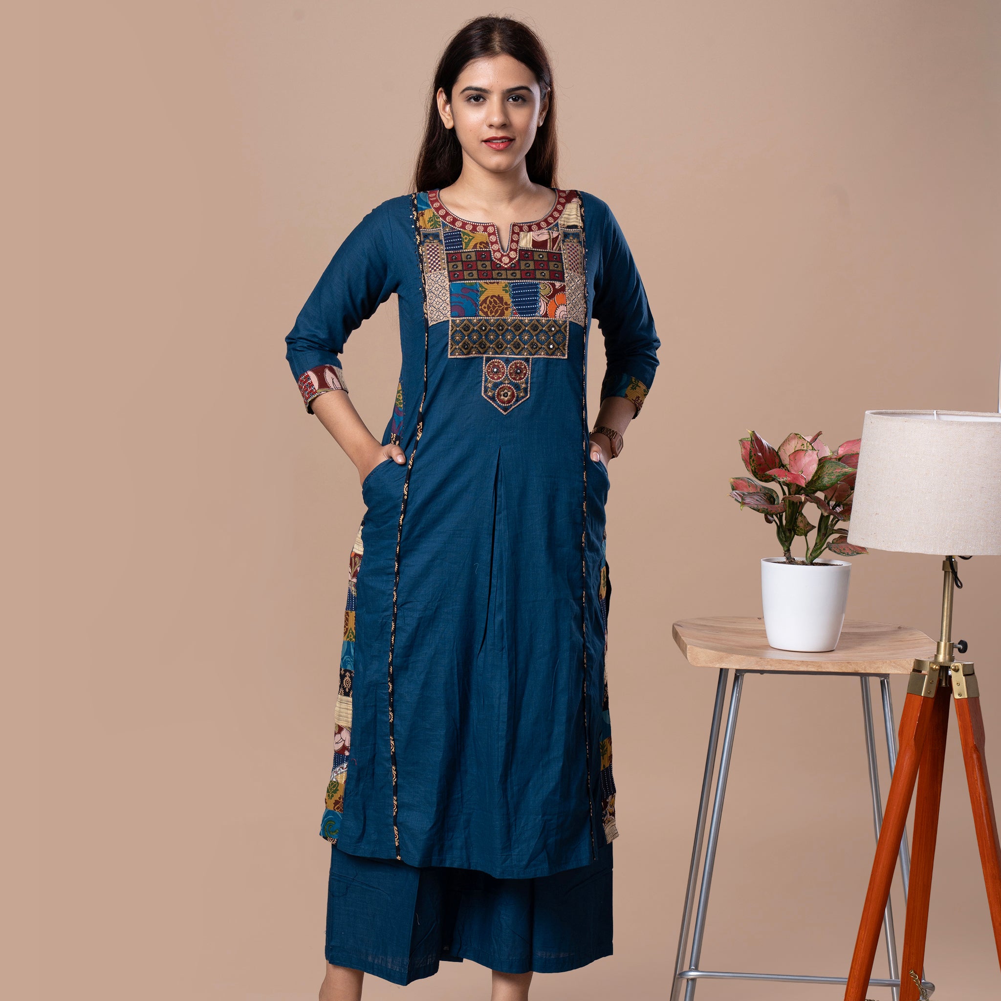 Ajrakh Cotton Kurta Pant Dupatta Set