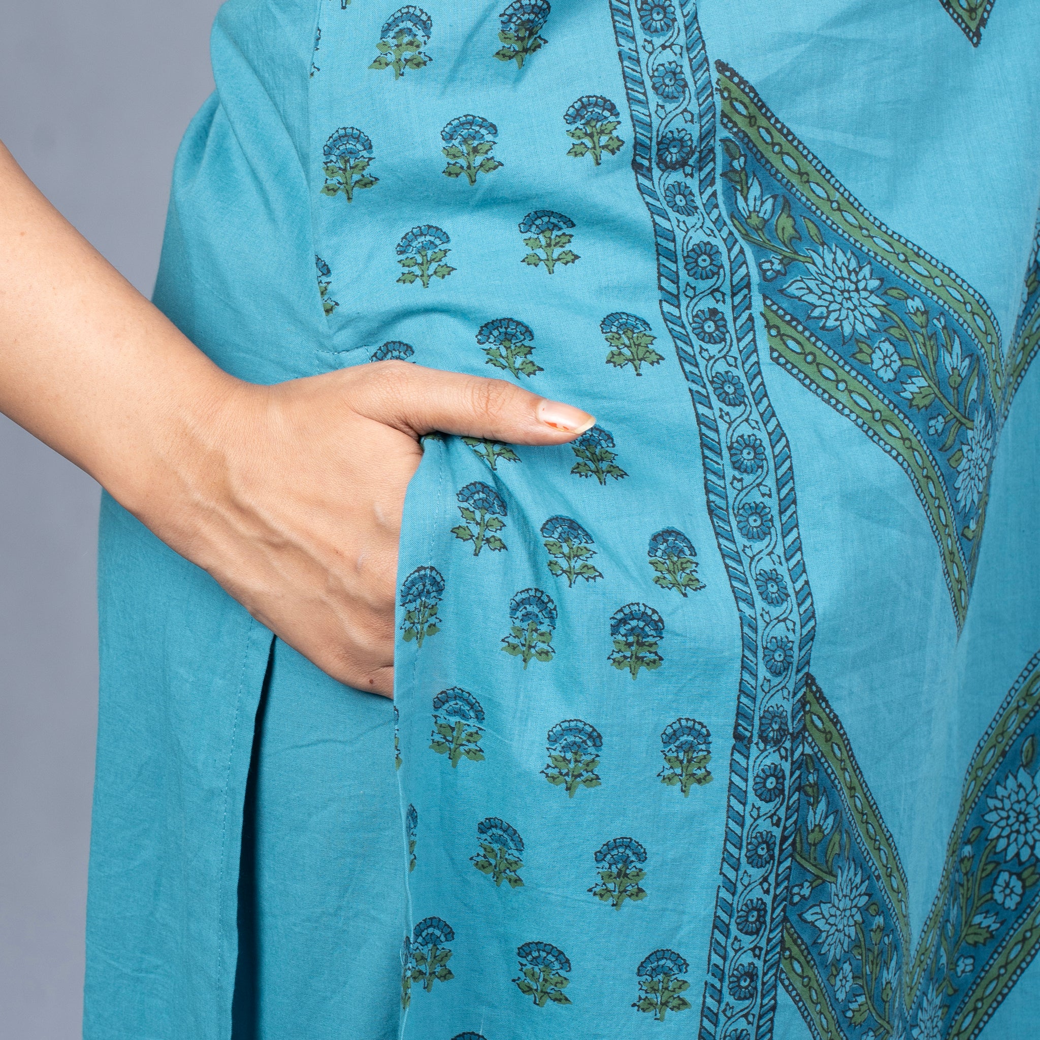 Jaipur Cotton Block Print Kurta Pant Dupatta Set