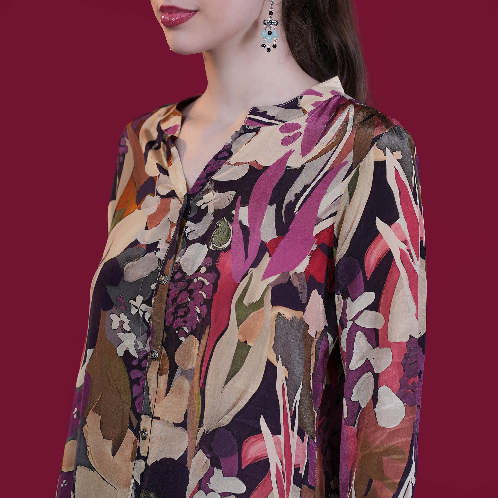 Digital Natural Crepe Silk Tunic - Violet