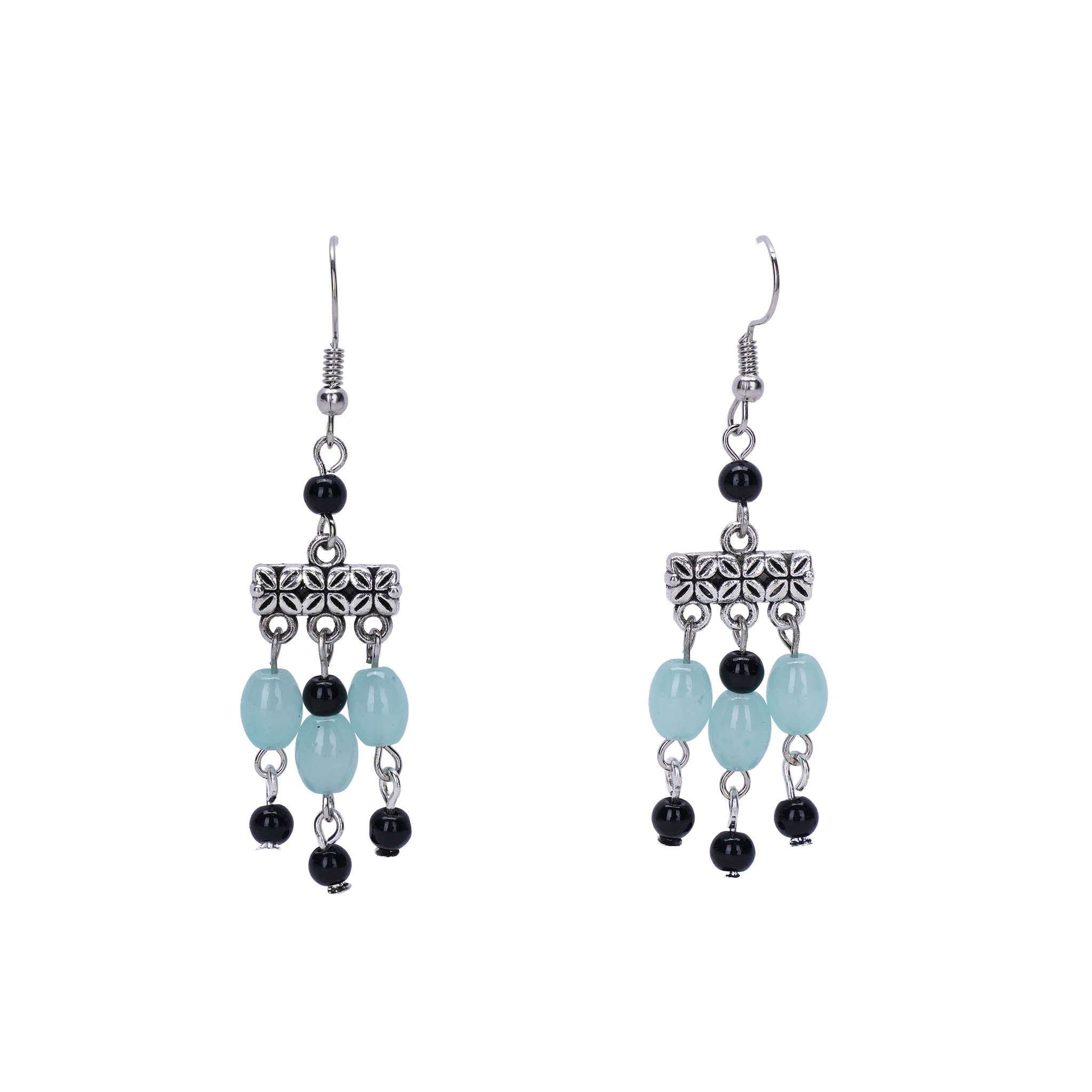 Light Blue And Black Bohemian Glass Bead Dangler Earring