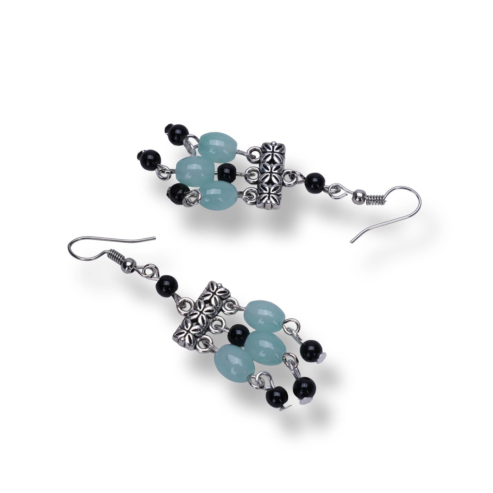 Light Blue And Black Bohemian Glass Bead Dangler Earring