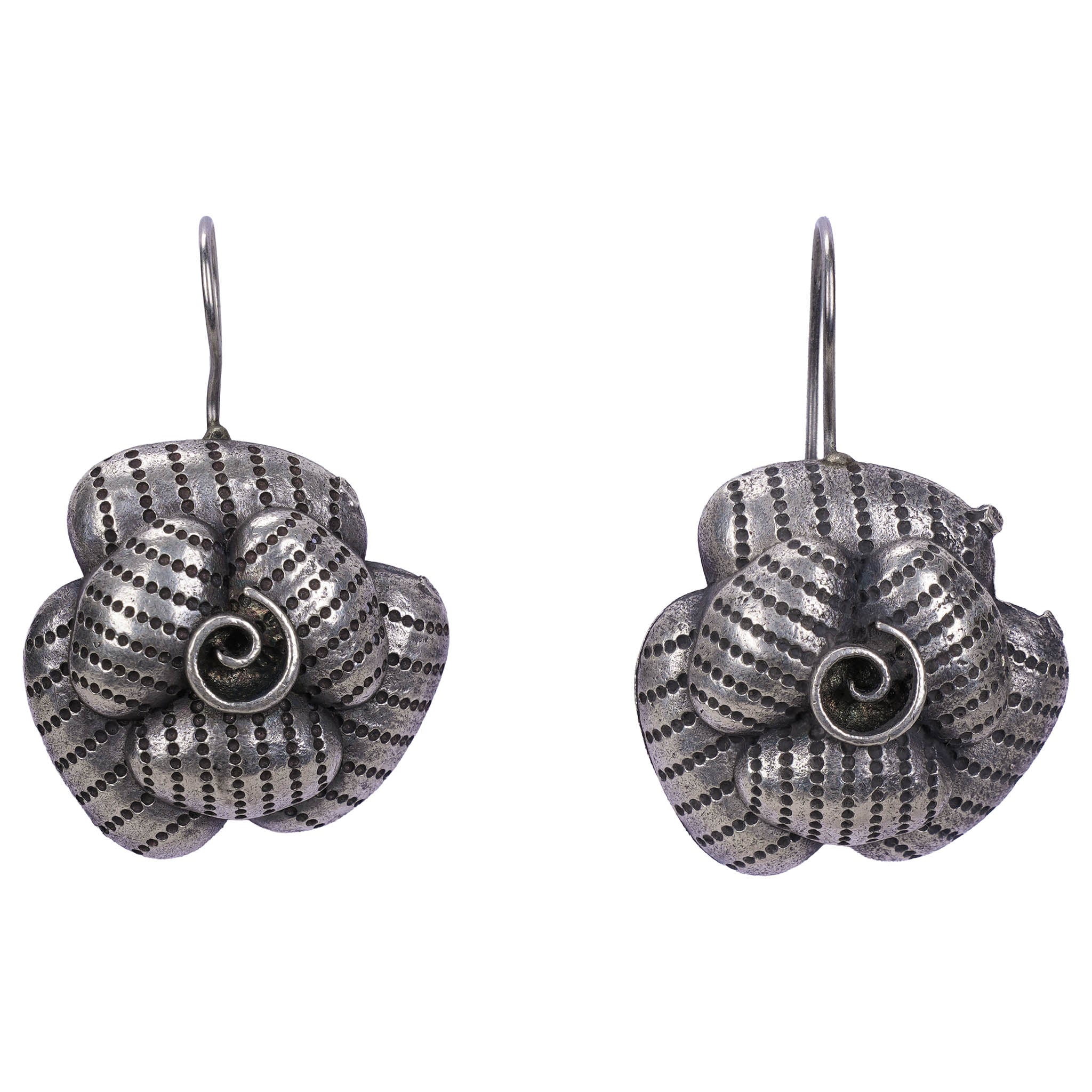 Contemporary Floral Oxidised German Silver Hook Earring