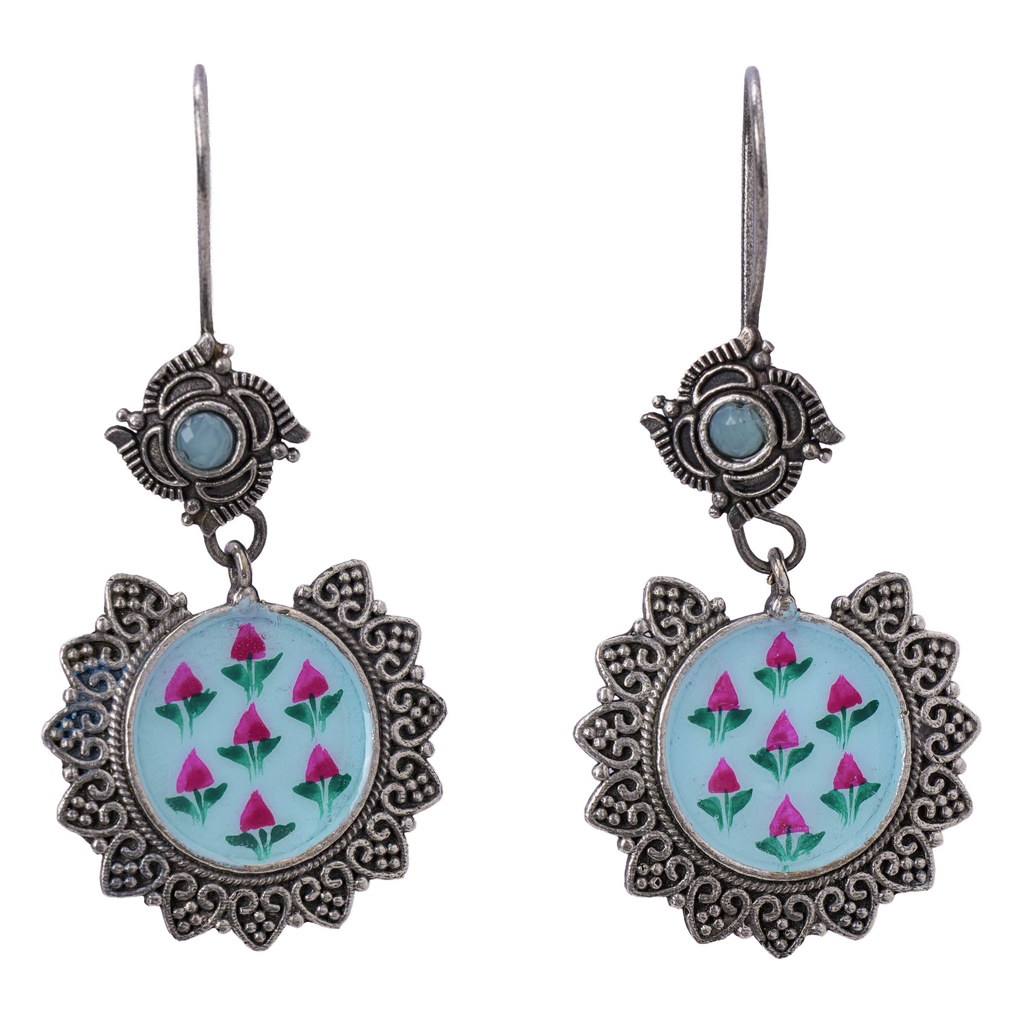 Meenakari Silver Look Alike Hand Painted Dangler Earring