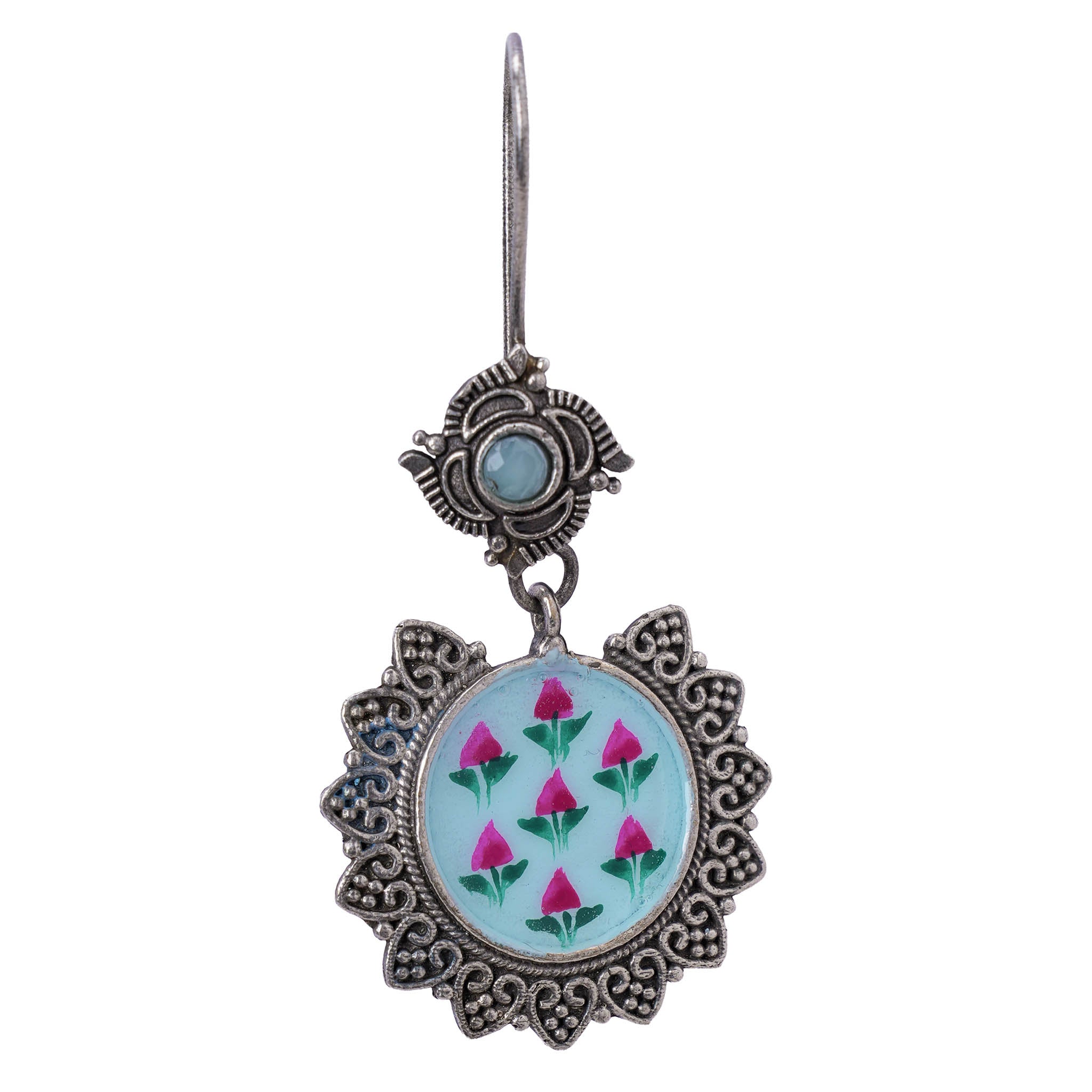 Meenakari Silver Look Alike Hand Painted Dangler Earring
