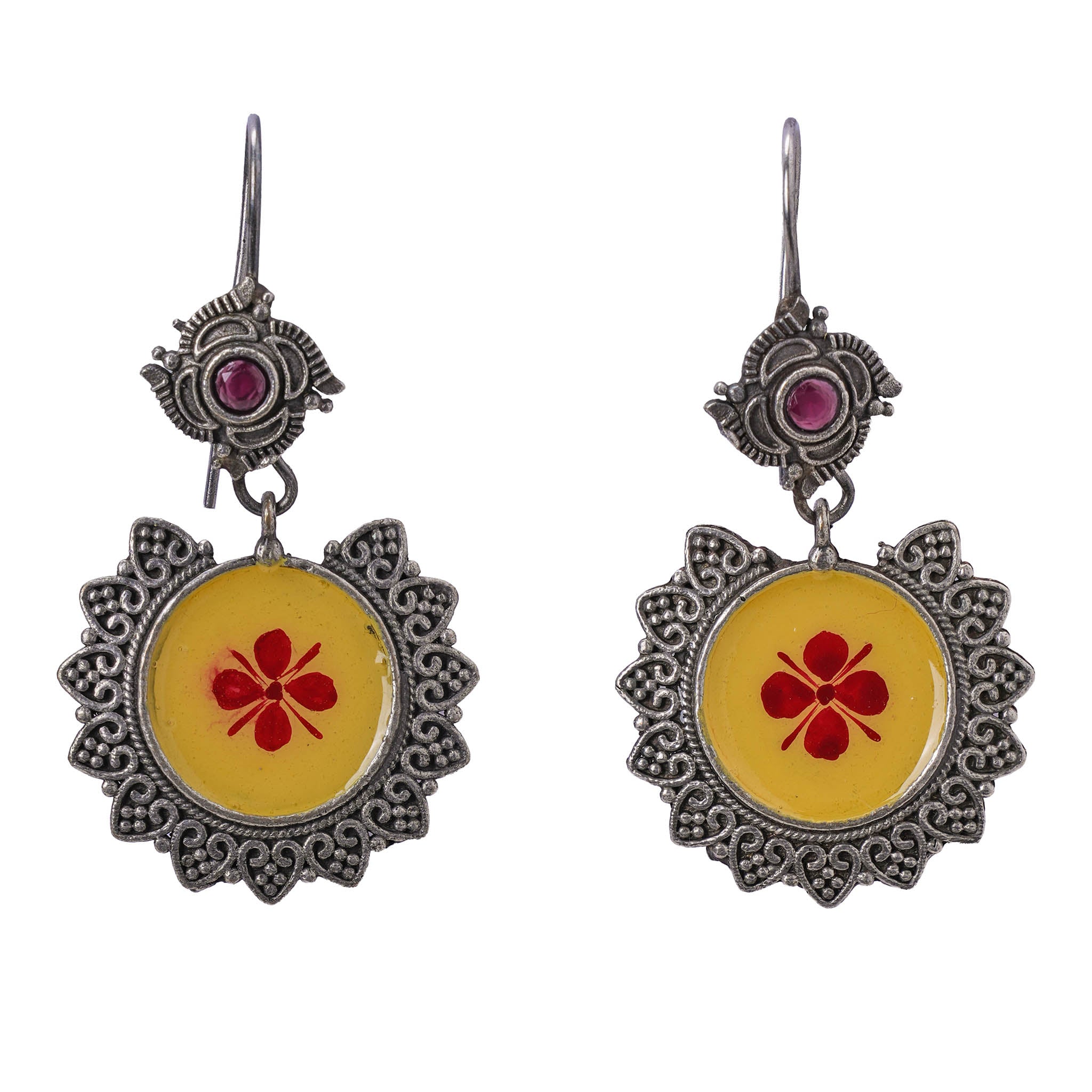 Meenakari Silver Look Alike Dangler Earring