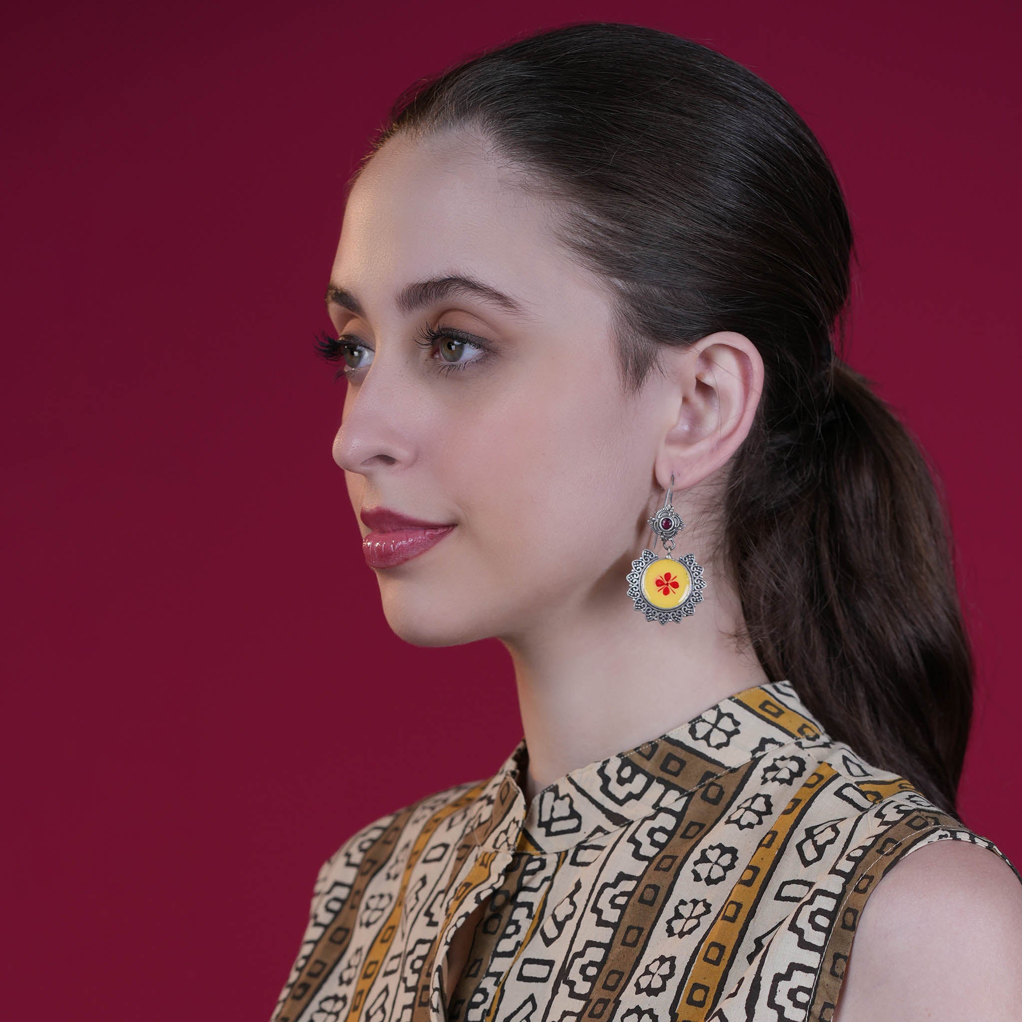 Meenakari Silver Look Alike Dangler Earring