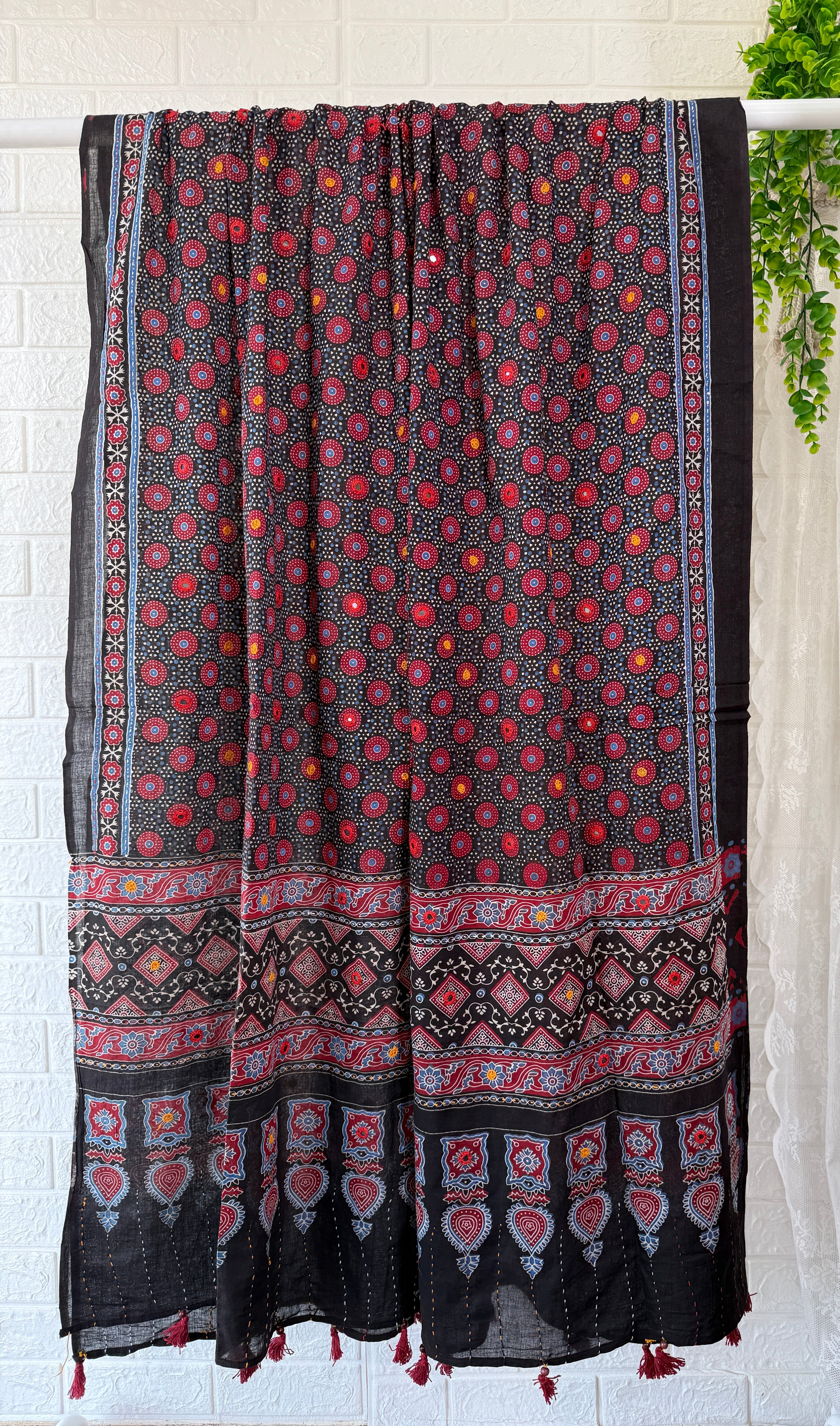 Ajrakh Print Cotton Dupatta - Black