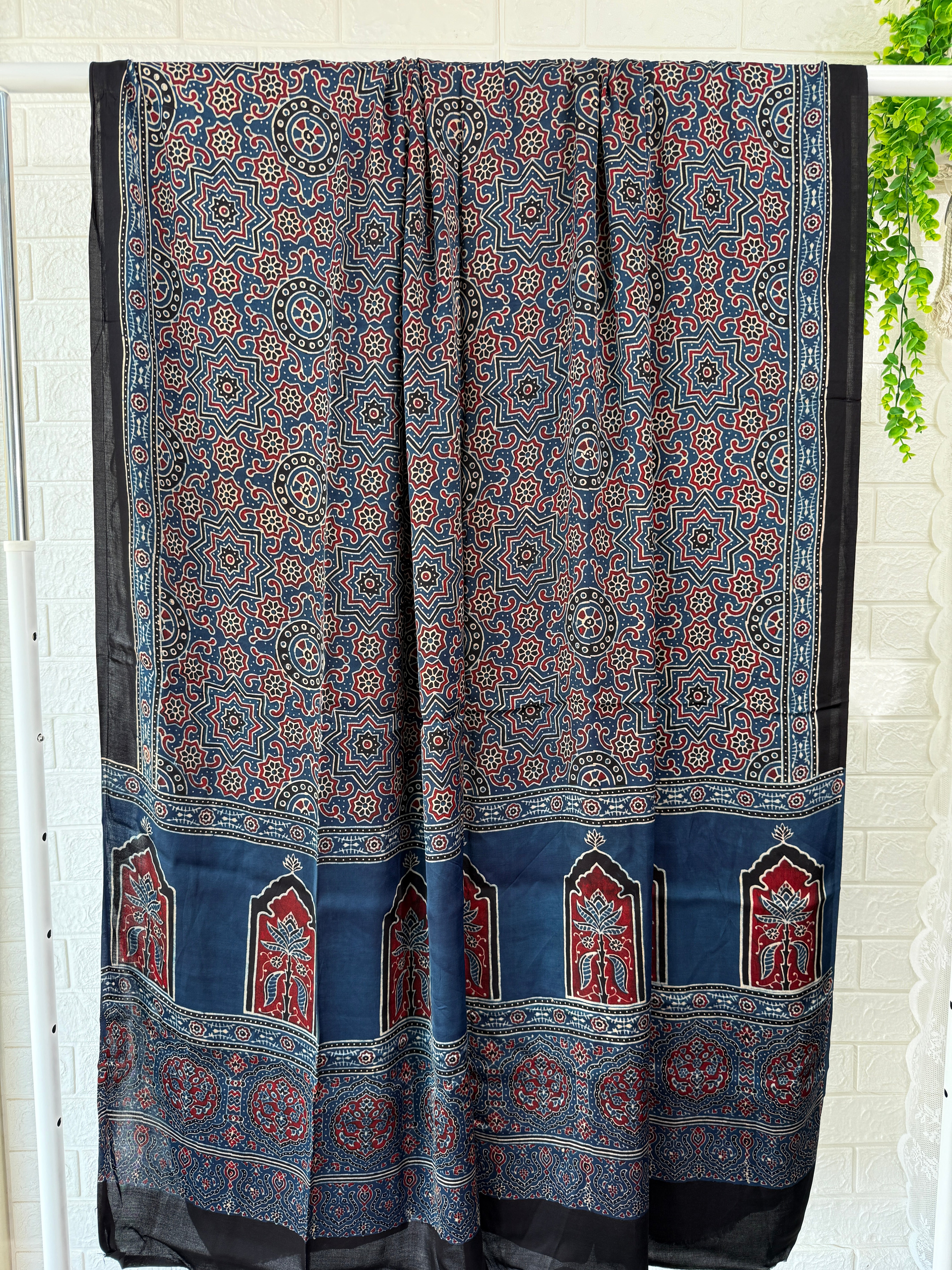 Ajrakh Modal Silk Dupatta - Black