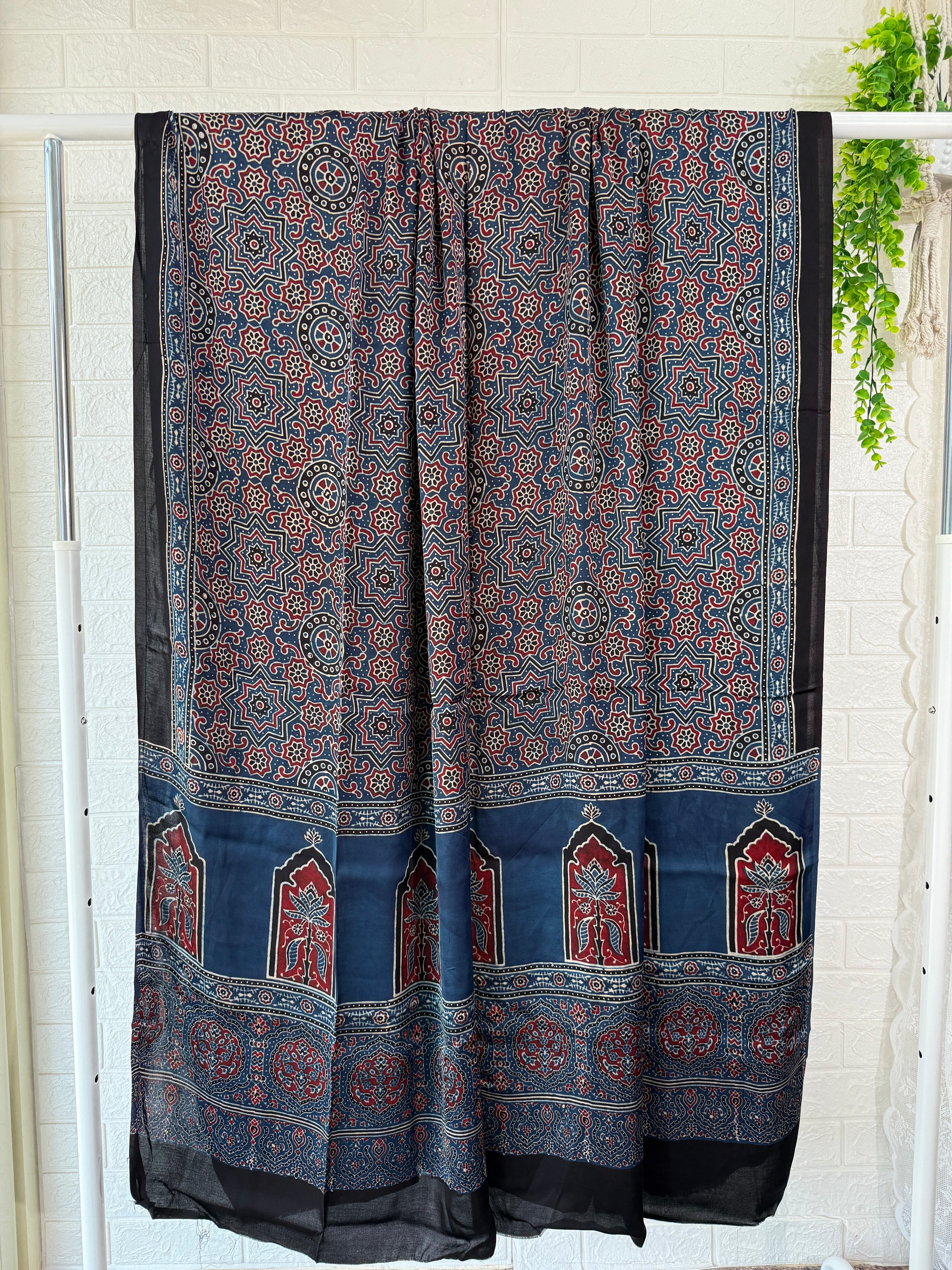 Ajrakh Modal Silk Dupatta - Black