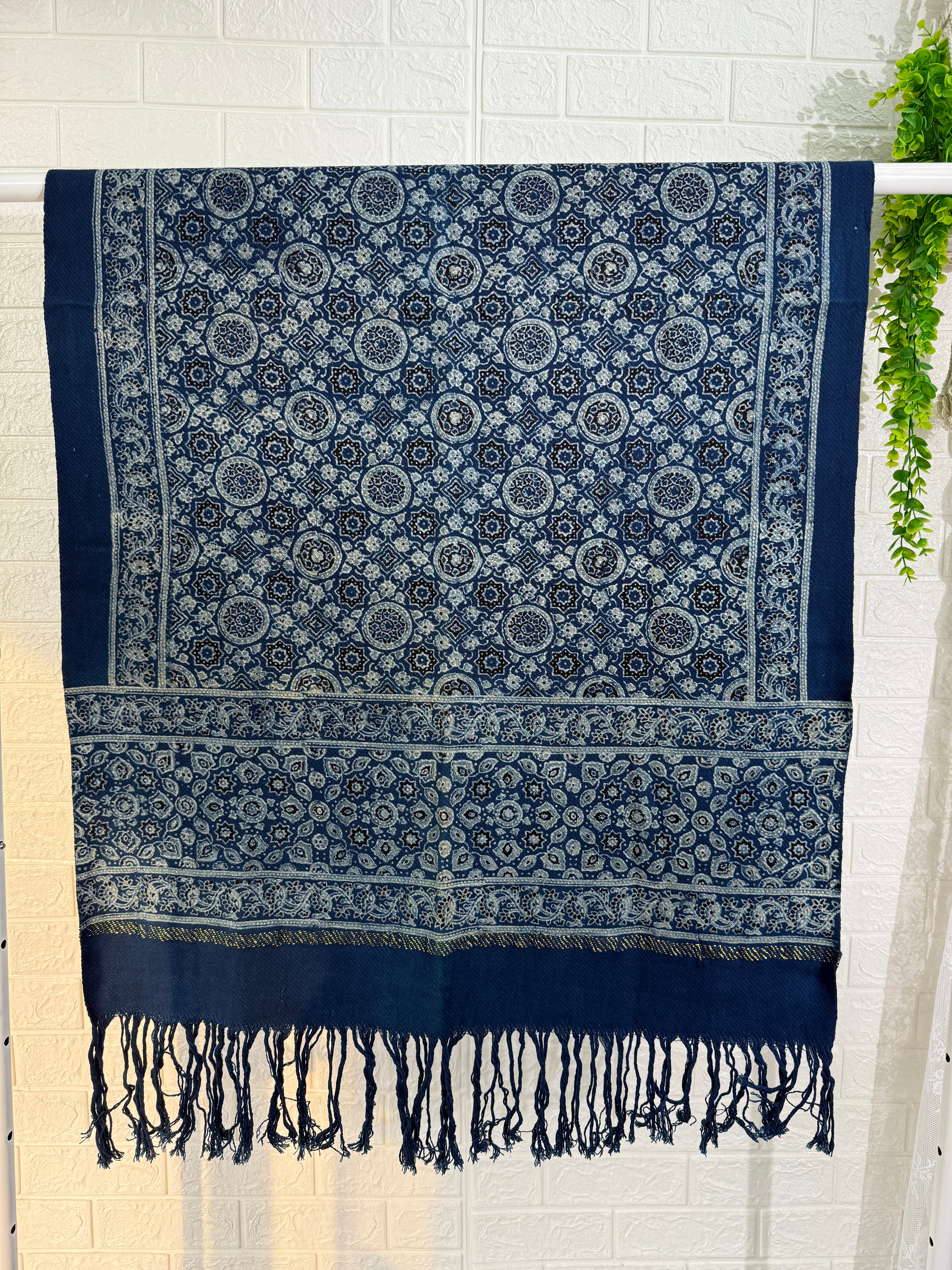 Ajrakh Handloom Cotton Stole - Indigo