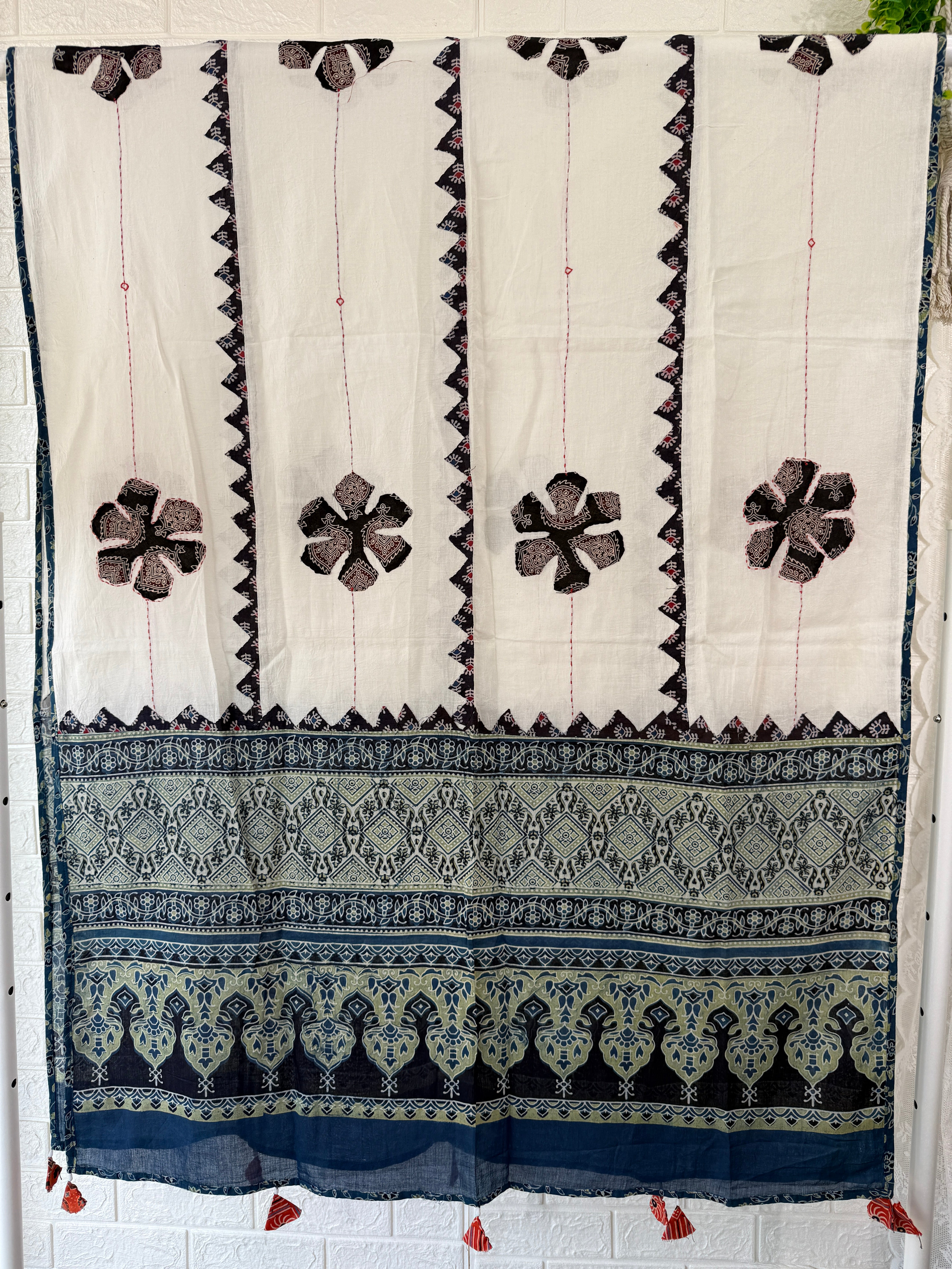 Ajrakh Cotton Dupatta - Black, Off-White