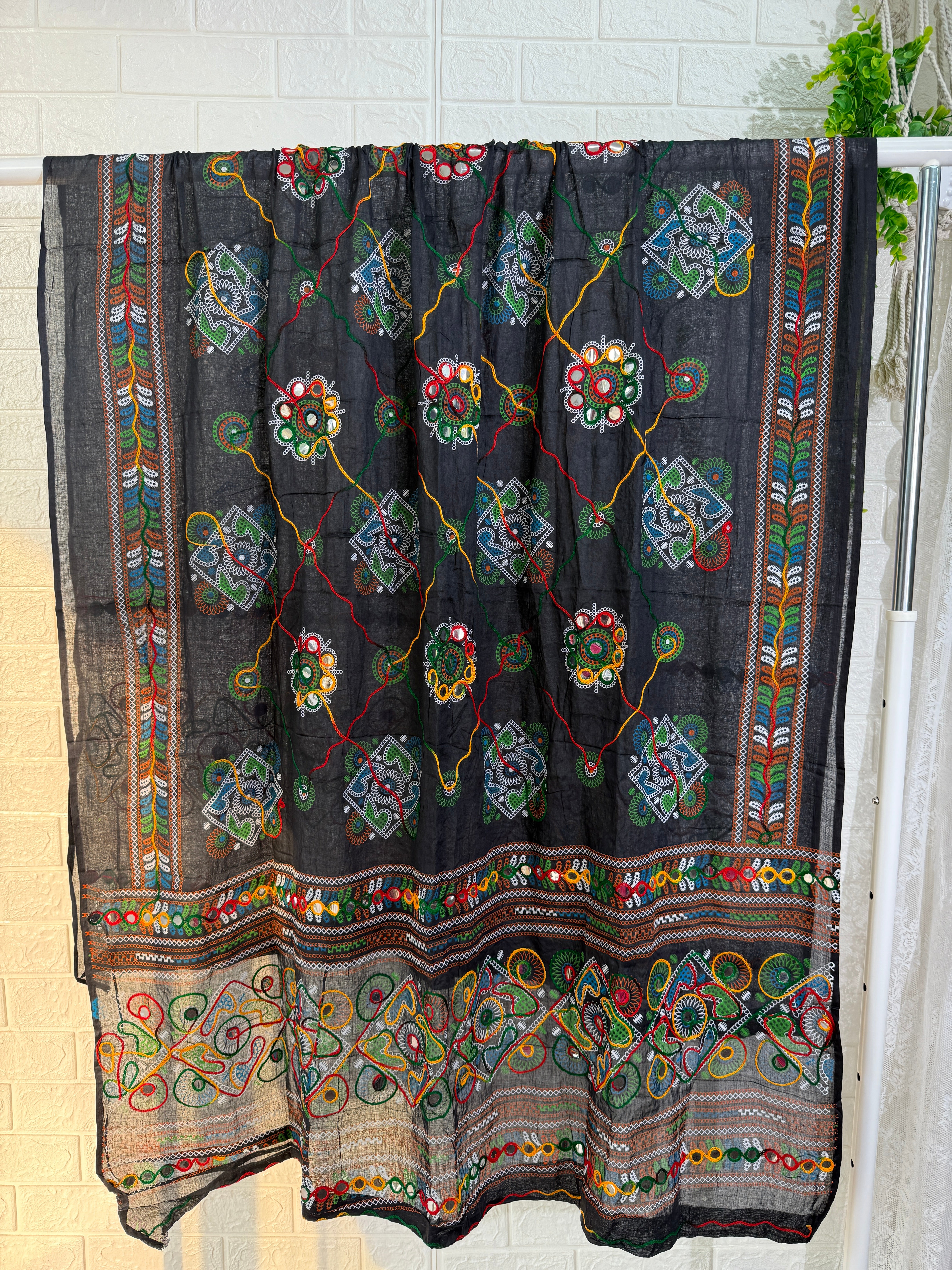 Kutchi Cotton Dupatta - Black