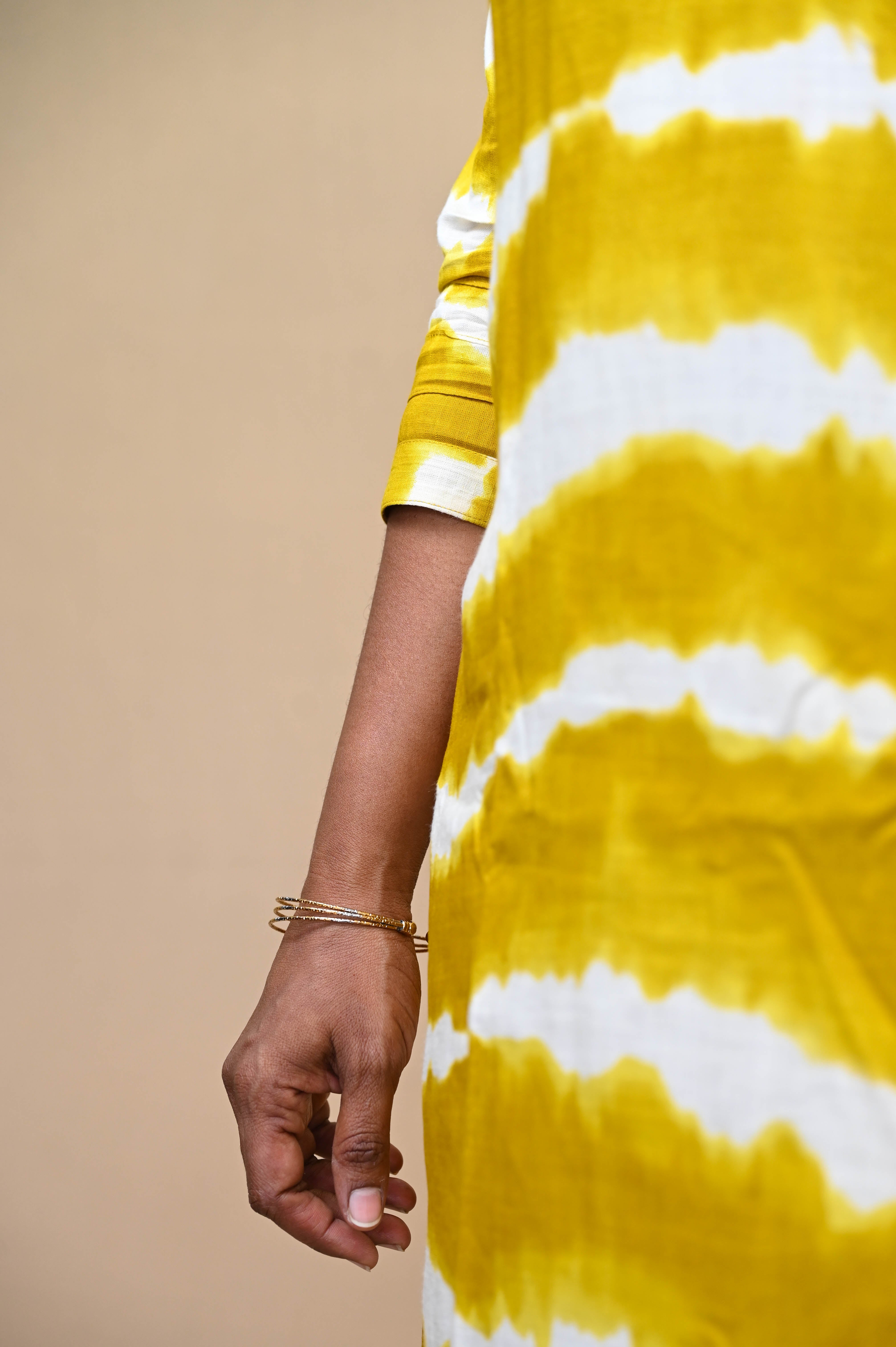 Yellow Cotton Tie-Dye Mirror Work A-Line Kurta Pant Set