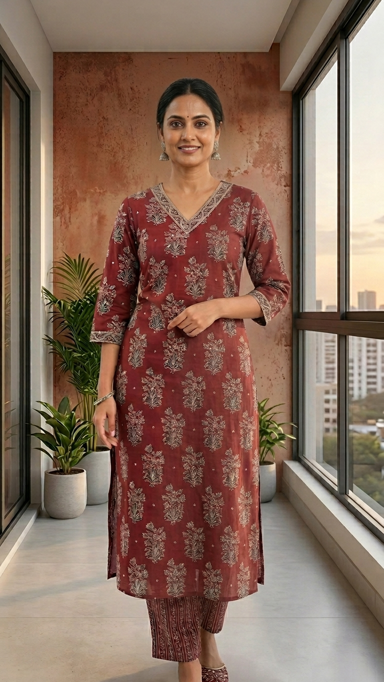Soft Cotton Floral Straight Fit Kurta Pant Dupatta Set