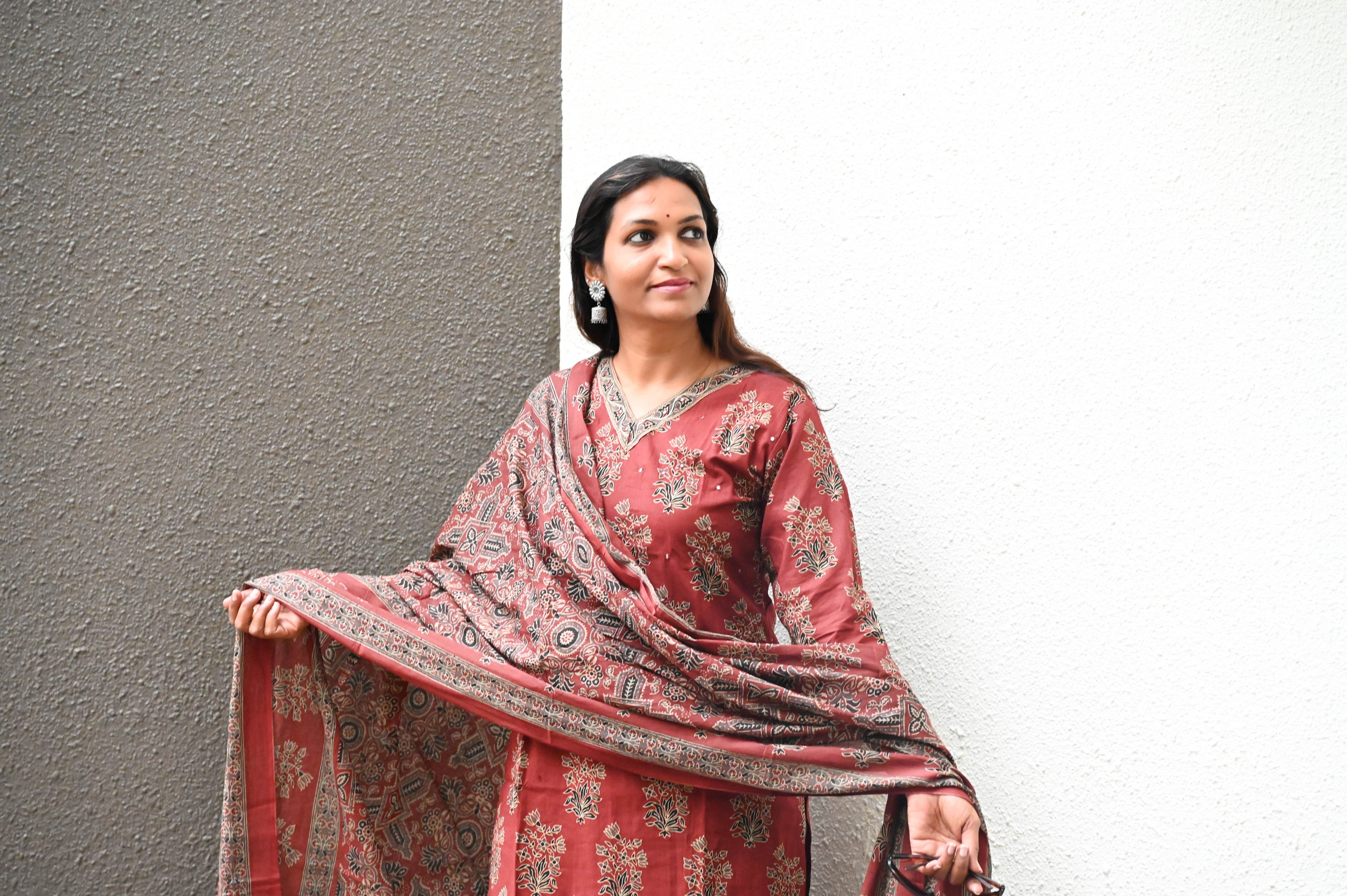 Soft Cotton Floral Straight Fit Kurta Pant Dupatta Set