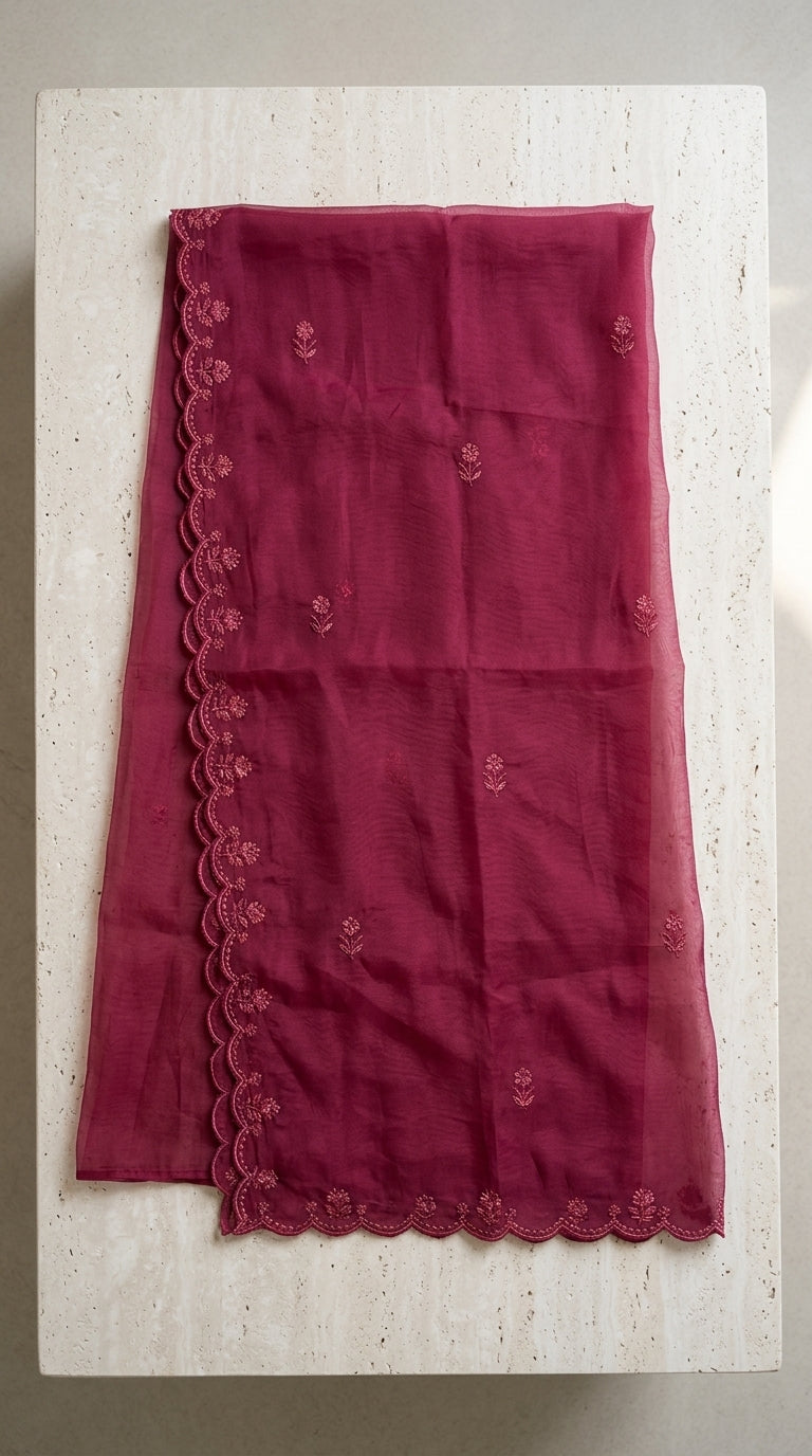Onion Pink Solid Mul Chanderi Kurta Pant Dupatta Set