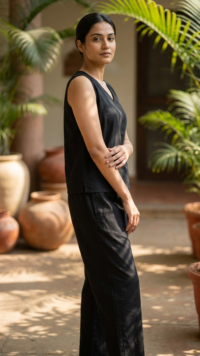 Solid Black Cotton Co-Ord Set