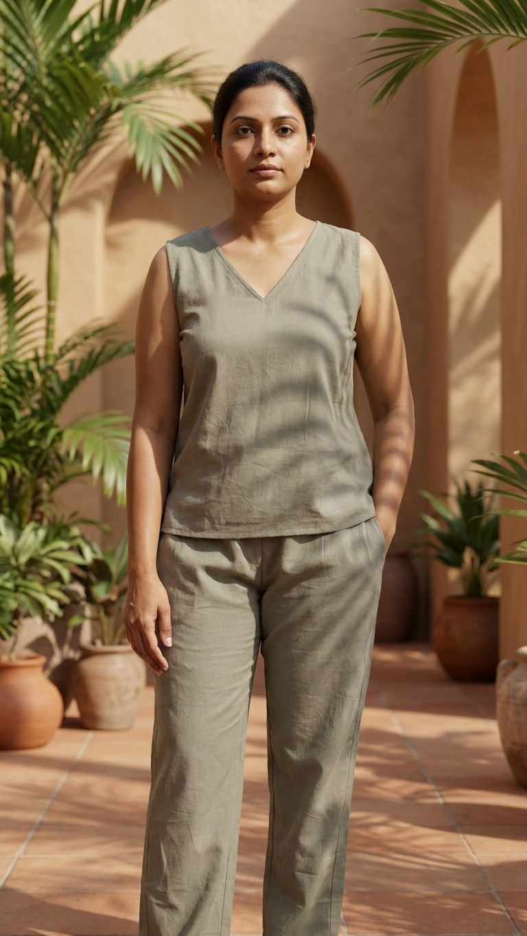 Solid Beige Cotton Co-Ord Set
