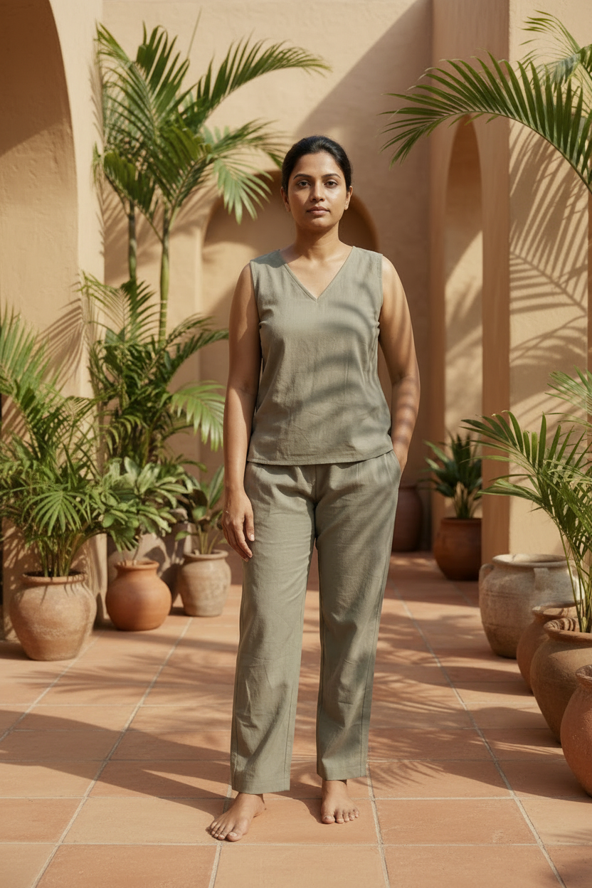 Solid Beige Cotton Co-Ord Set