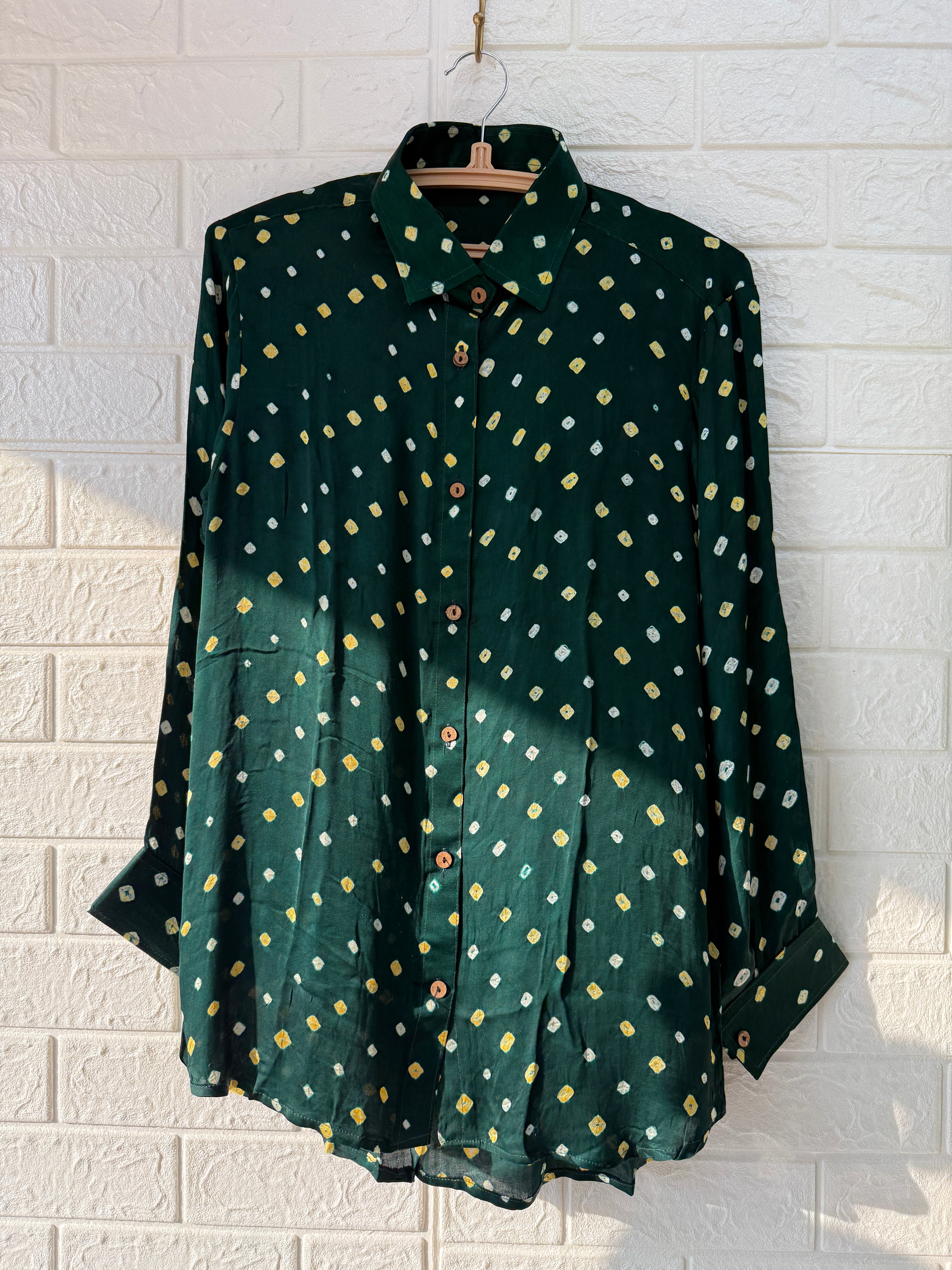 Bandhini Modal Silk Shirt-Green